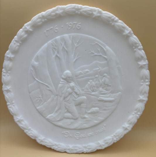 Vintage Fenton White Milk Glass Plate Bicentennial In God We Trust Collectible Plate Lover Antiques and Vintage