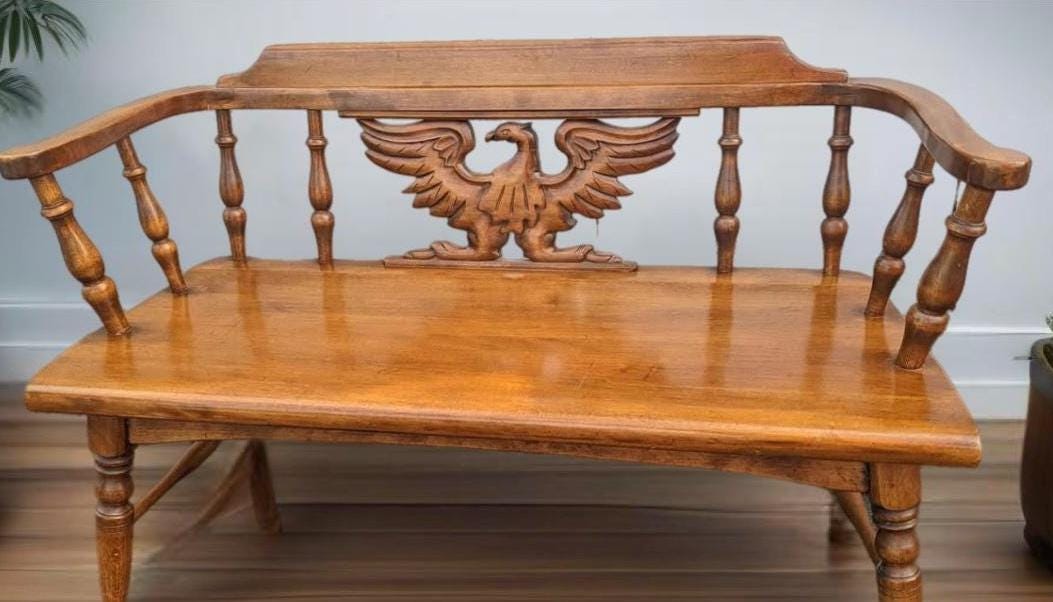 Cushman Colonial Creations Eagle Back Bench Rustic Seating Area Lover Antiques and Vintage