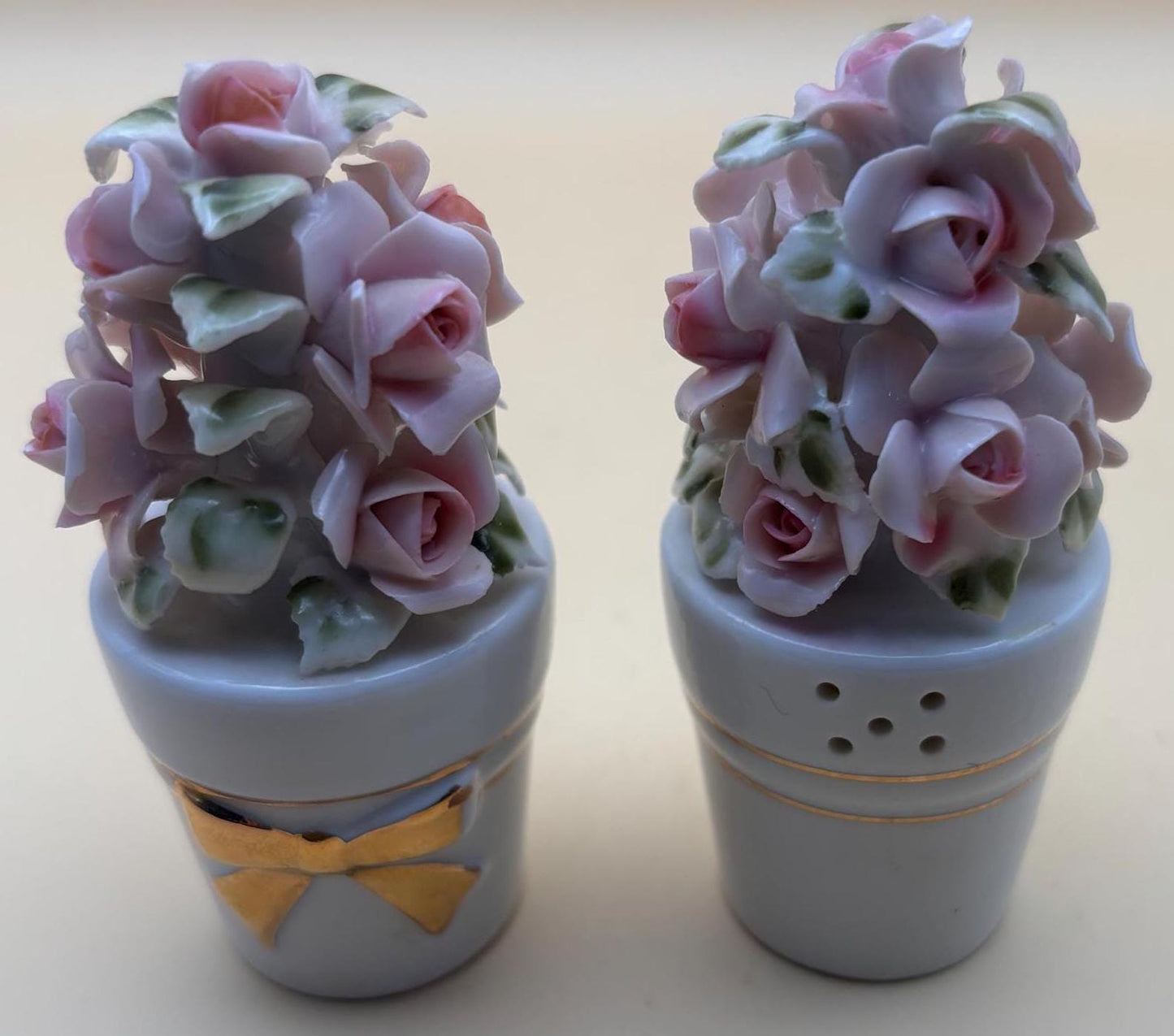 Vintage Capodimonte Roses Style Salt & Pepper Shakers Numbered Lover Antiques and Vintage