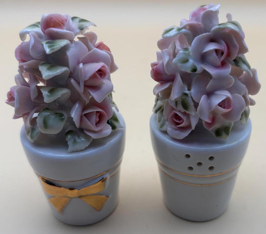 Vintage Capodimonte Roses Style Salt & Pepper Shakers Numbered Lover Antiques and Vintage