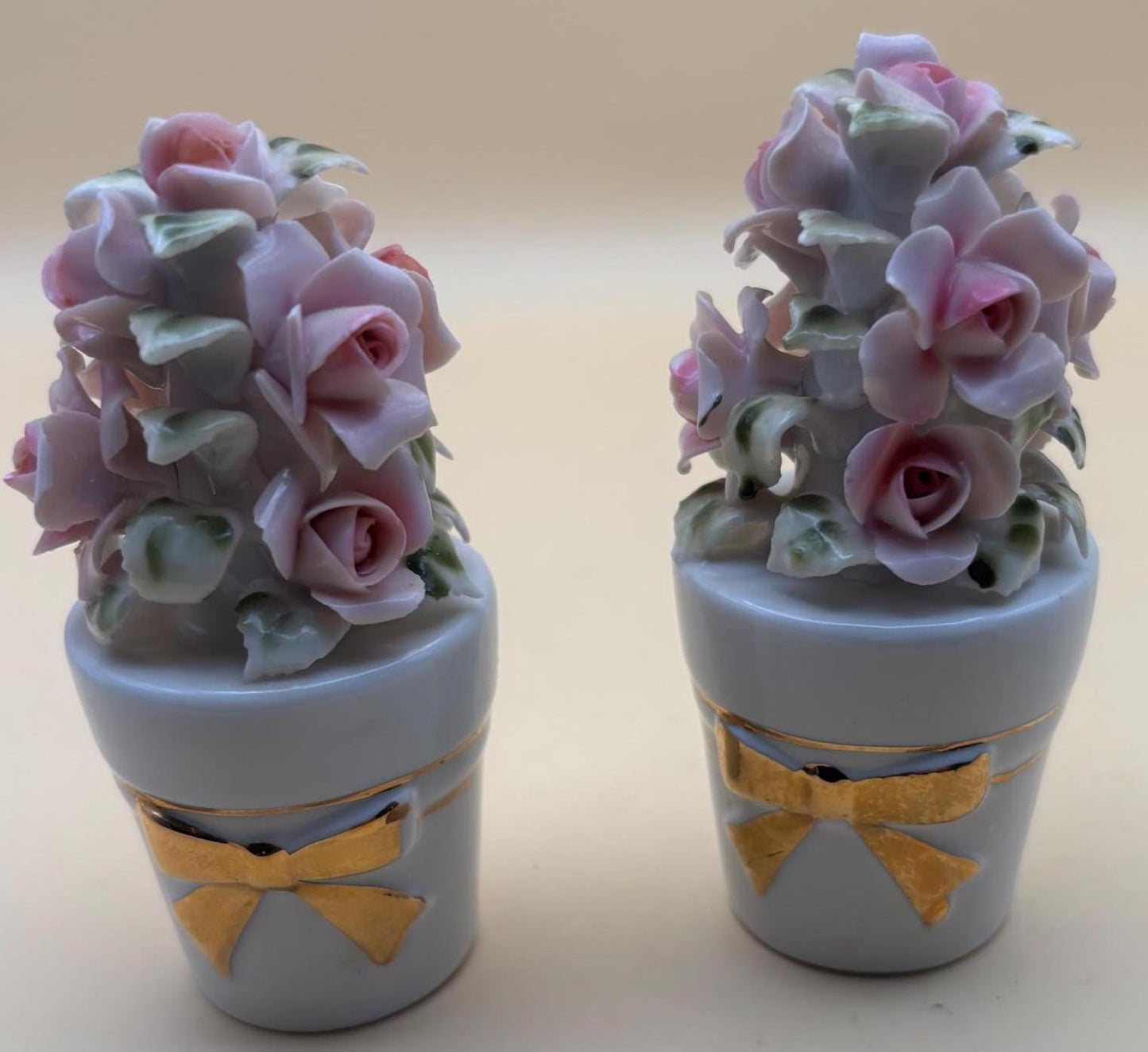 Vintage Capodimonte Roses Style Salt & Pepper Shakers Numbered Lover Antiques and Vintage