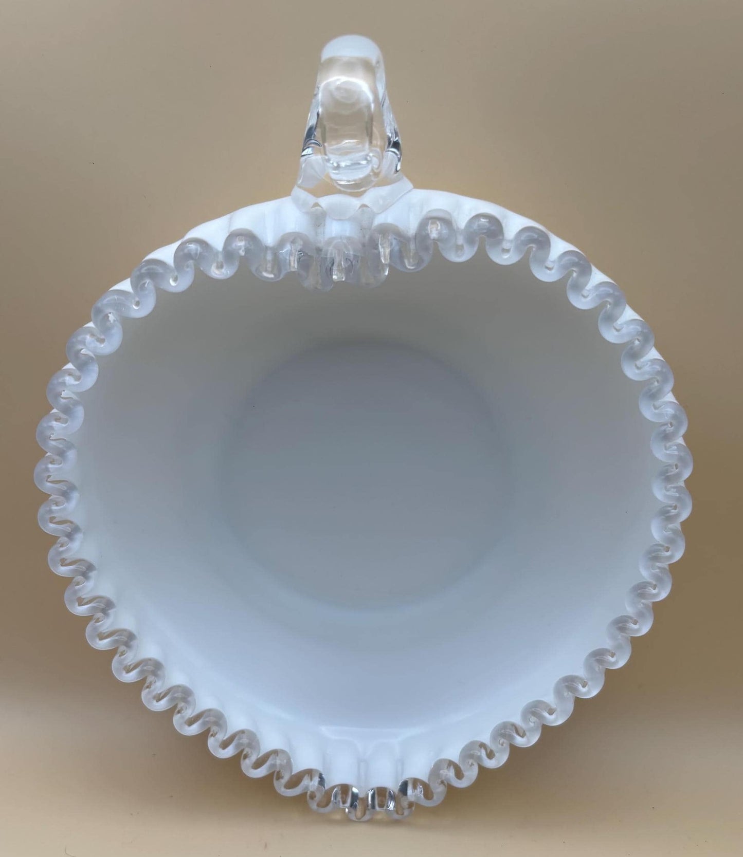 Fenton Milk Glass Hobnail Ruffled Heart Bowl Bonbon Dish with Handle Ruffled Art Glass Lover Antiques and Vintage