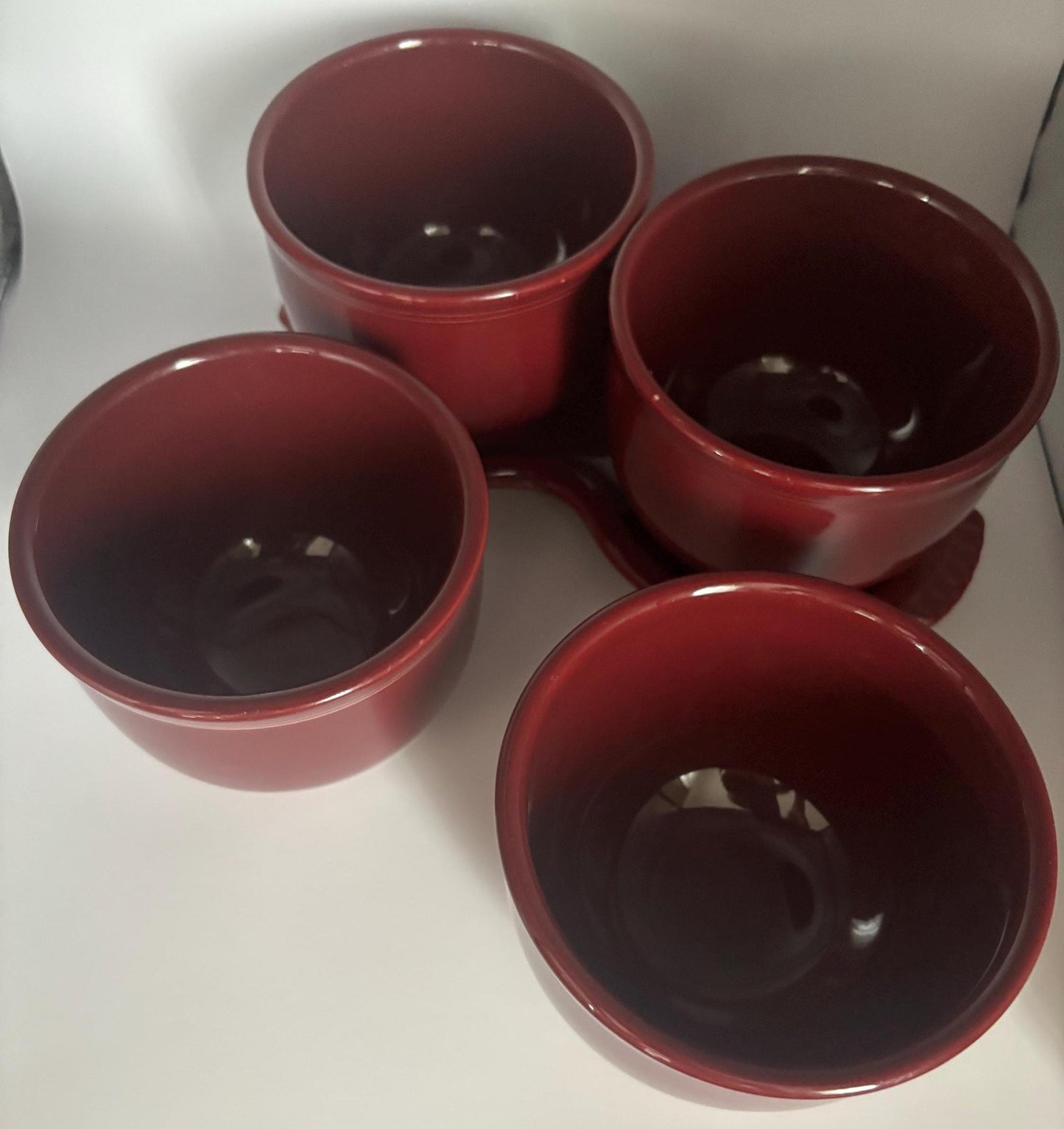 Vintage Homer Laughlin Set of 4 Bowls and 1 Ceramic Two Bowl Tray Holder Lover Antiques and Vintage