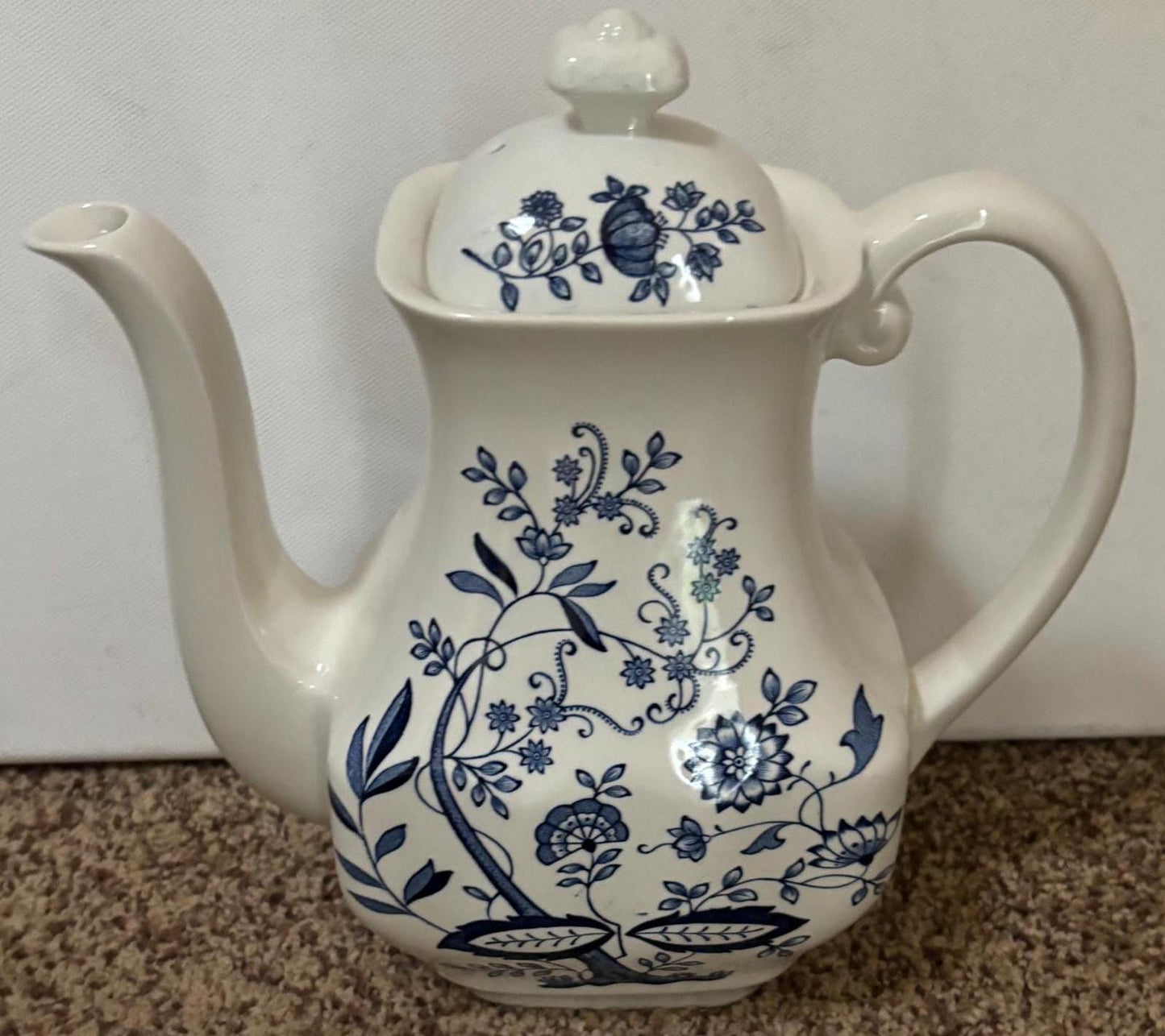 Vintage Wedgwood Teapot Blue Onion Enoch Tunstall Ltd. Made in England Queen’s Ware Tea Pot with Lid Lover Antiques and Vintage