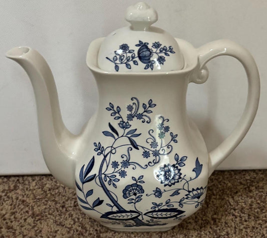 Vintage Wedgwood Teapot Blue Onion Enoch Tunstall Ltd. Made in England Queen’s Ware Tea Pot with Lid Lover Antiques and Vintage