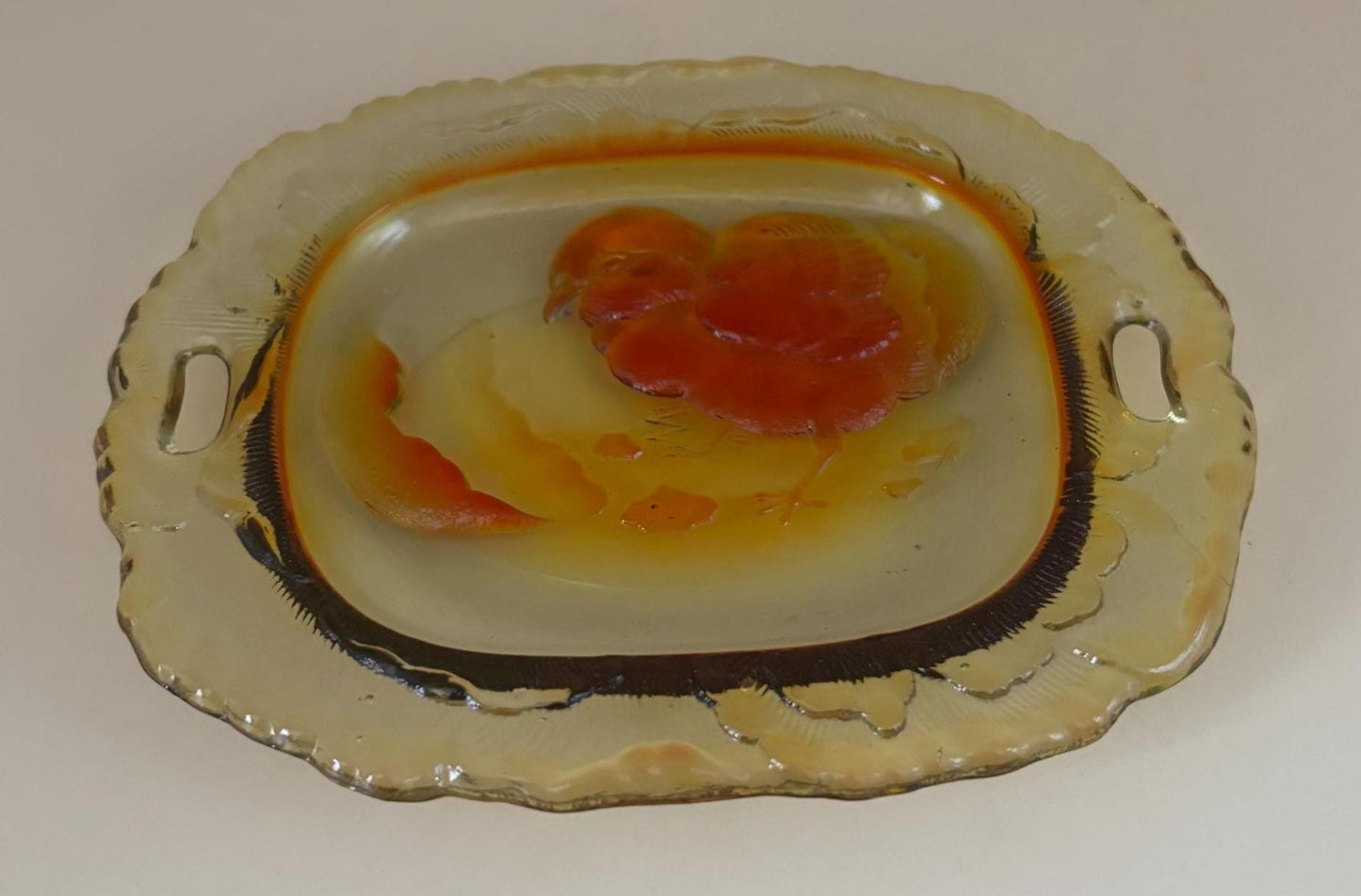 Vintage Amber Pressed Glass Plate with Chick Emerging from Egg Yellow Glass Art Small Plate Lover Antiques and Vintage