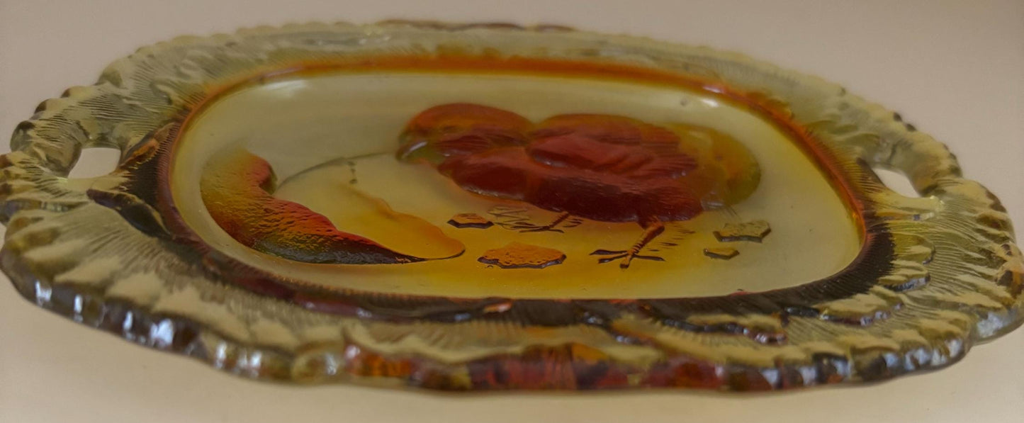 Vintage Amber Pressed Glass Plate with Chick Emerging from Egg Yellow Glass Art Small Plate Lover Antiques and Vintage