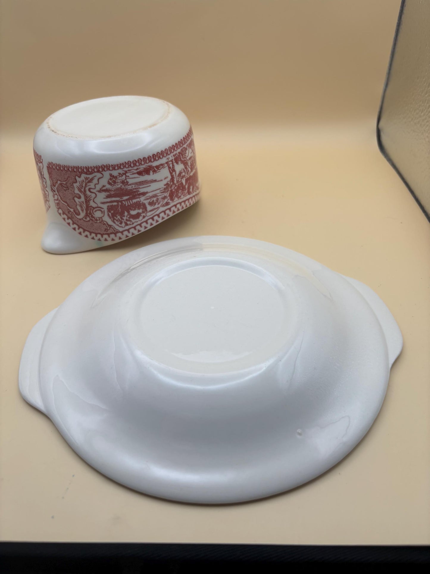 Vintage Red & White Gravy Dish and Saucer Set Lover Antiques and Vintage