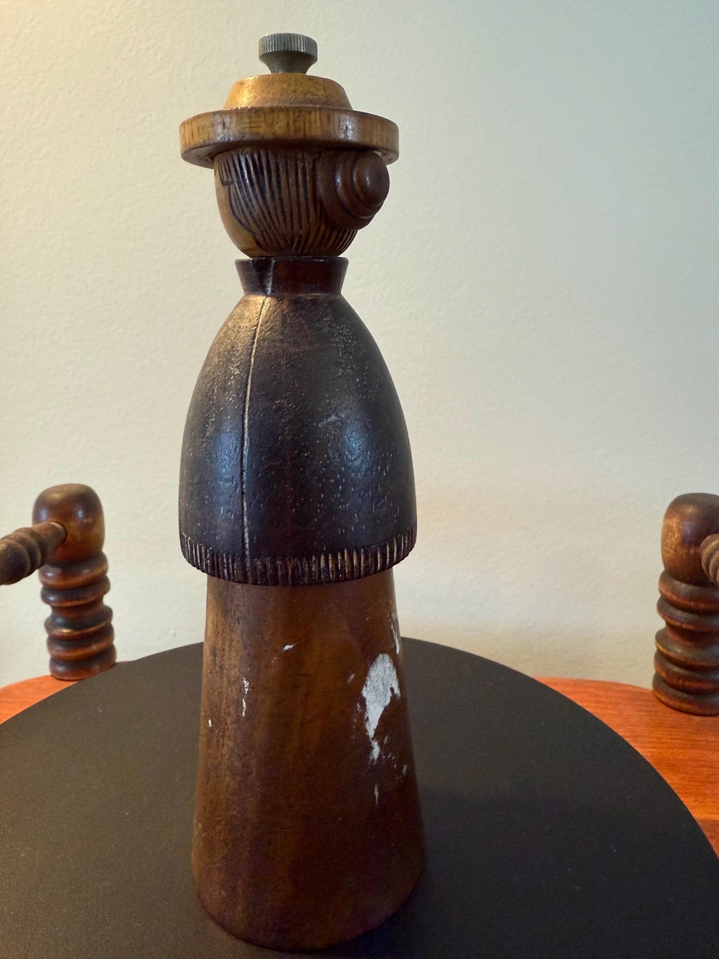 Antique Primitive Woman Pepper Grinder Wooden Pepper Mill Lover Antiques and Vintage