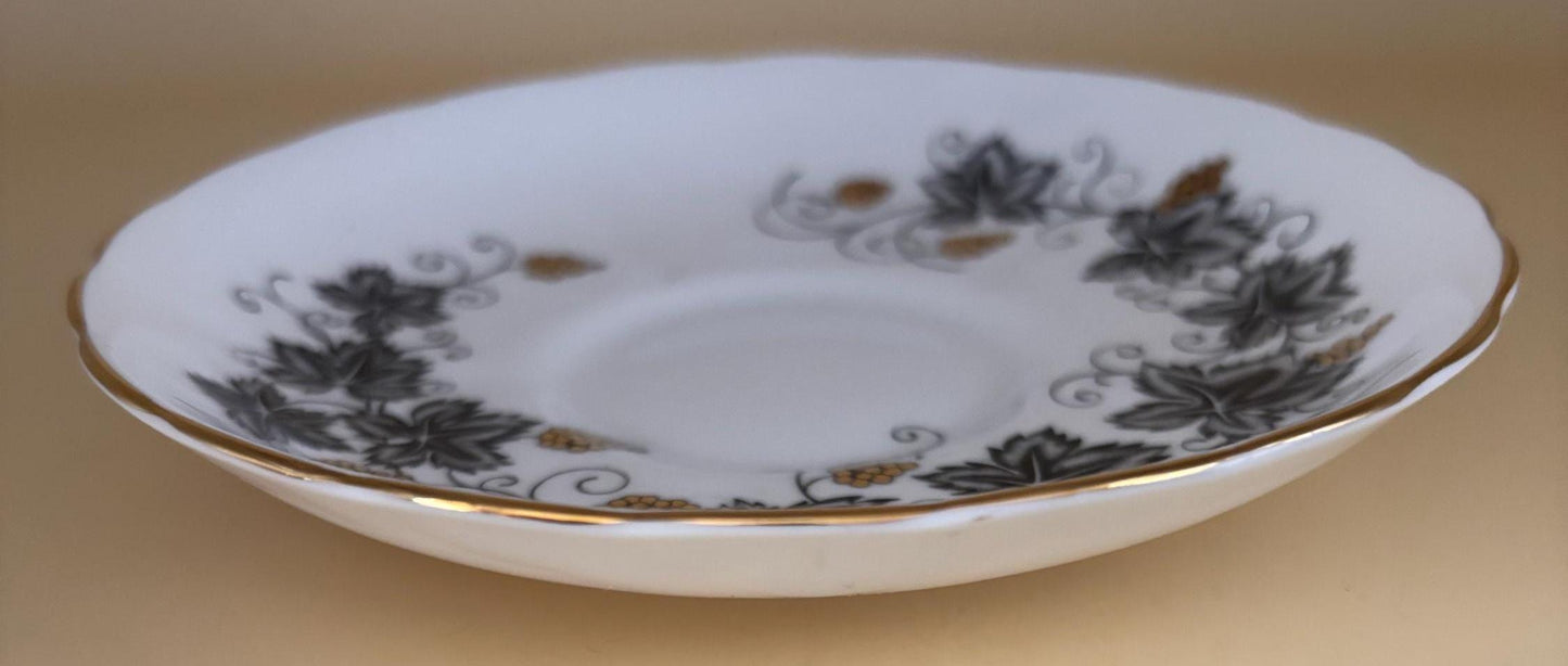 Vintage Tuscan English Bone China Saucer Black Grapes Vines with Gold Gilding Lover Antiques and Vintage