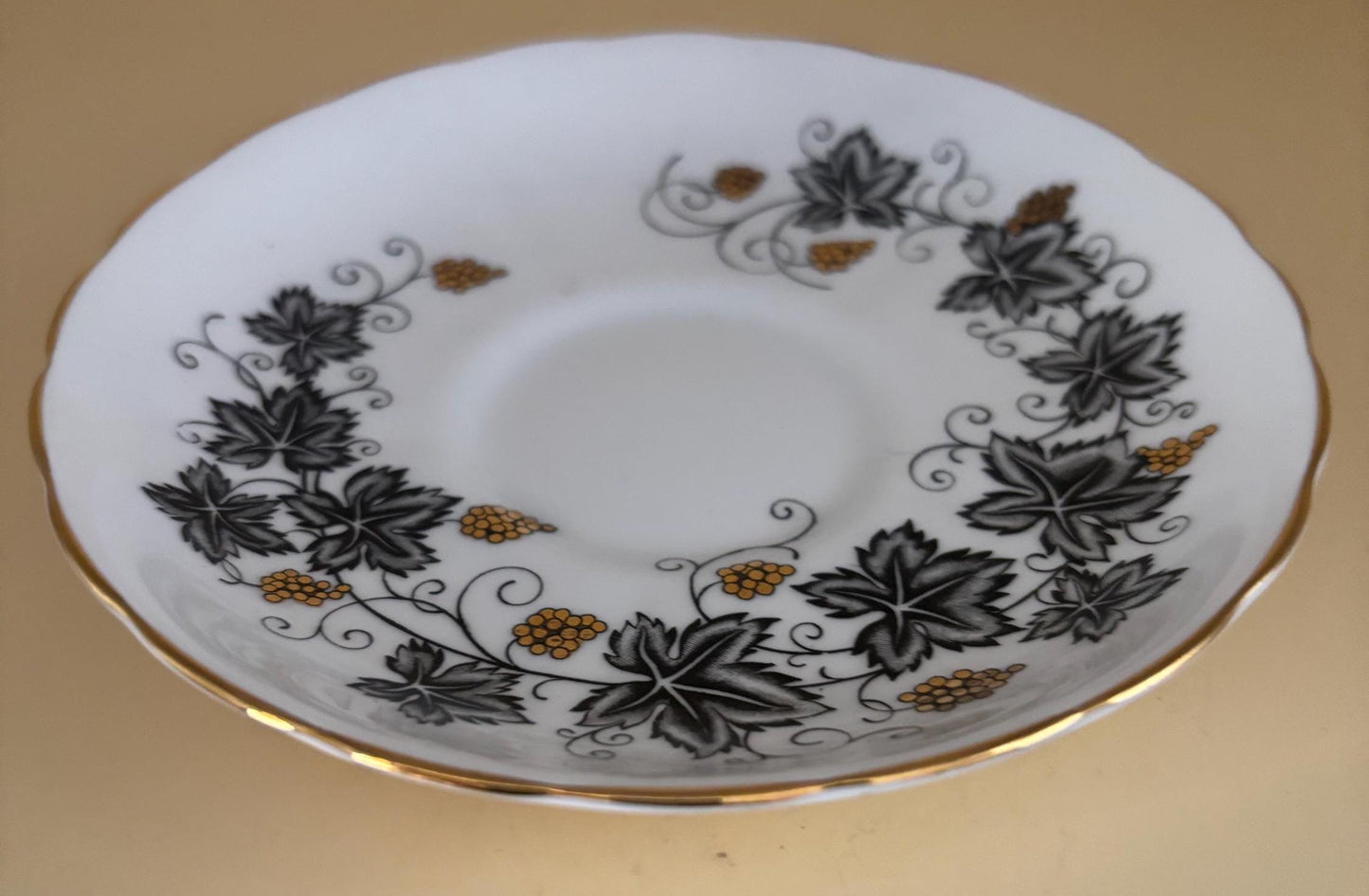 Vintage Tuscan English Bone China Saucer Black Grapes Vines with Gold Gilding Lover Antiques and Vintage