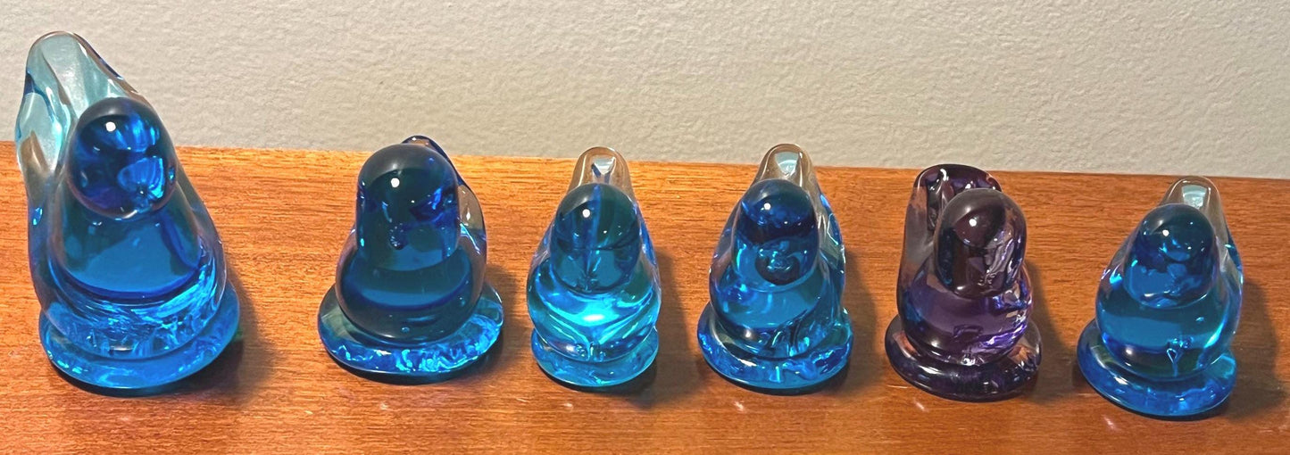 Vintage Ron Ray Collection of Bluebirds of Happiness Set of 6 Art glass birds purple bird 1990-1995 Rare!