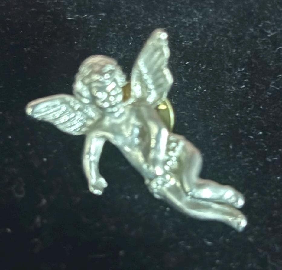 Vintage Guardian Angel Pin Silver Cherub Brooch Lover Antiques and Vintage