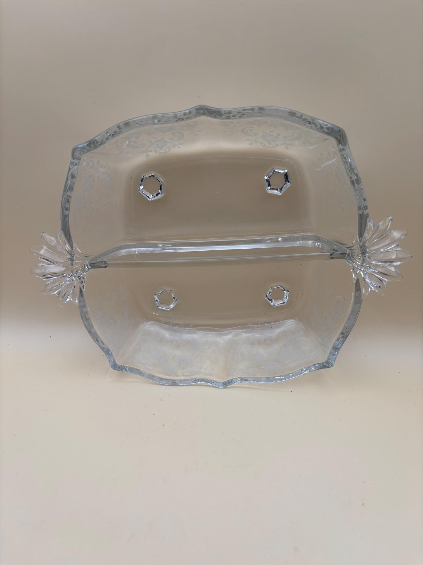 Vintage Fostoria Bouquet Etched Square Divided Dish Glass Candy Bowl Dish Glass Bowl Lover Antiques and Vintage