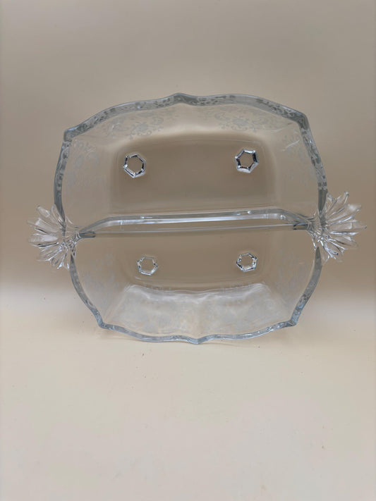 Vintage Fostoria Bouquet Etched Square Divided Dish Glass Candy Bowl Dish Glass Bowl Lover Antiques and Vintage