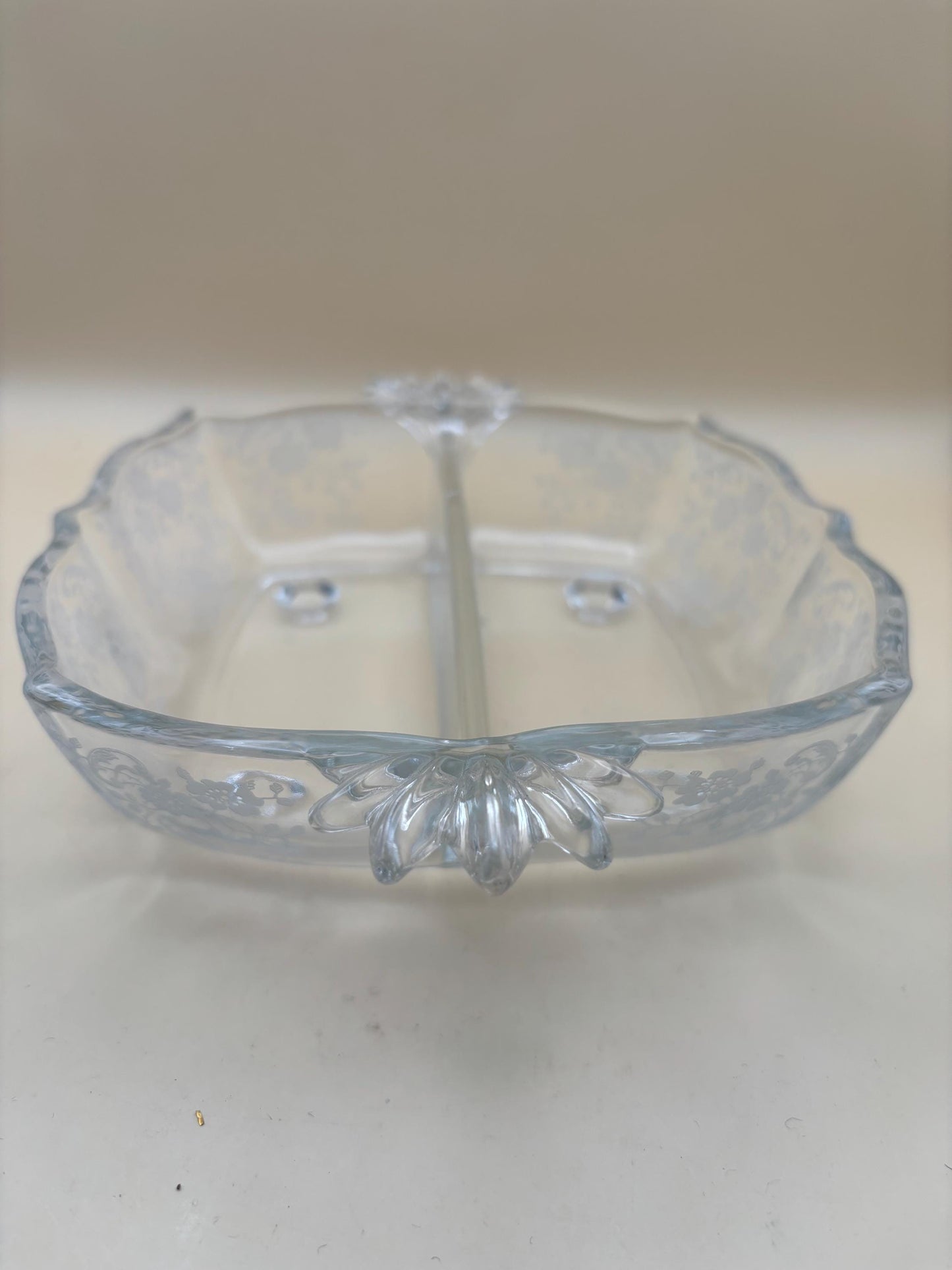 Vintage Fostoria Bouquet Etched Square Divided Dish Glass Candy Bowl Dish Glass Bowl Lover Antiques and Vintage