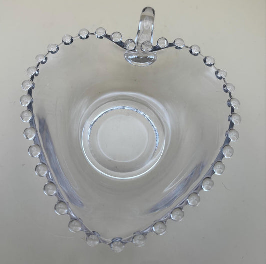 Antique Candlewick Heart Beaded Glass Bowl with Side Handle Lover Antiques and Vintage