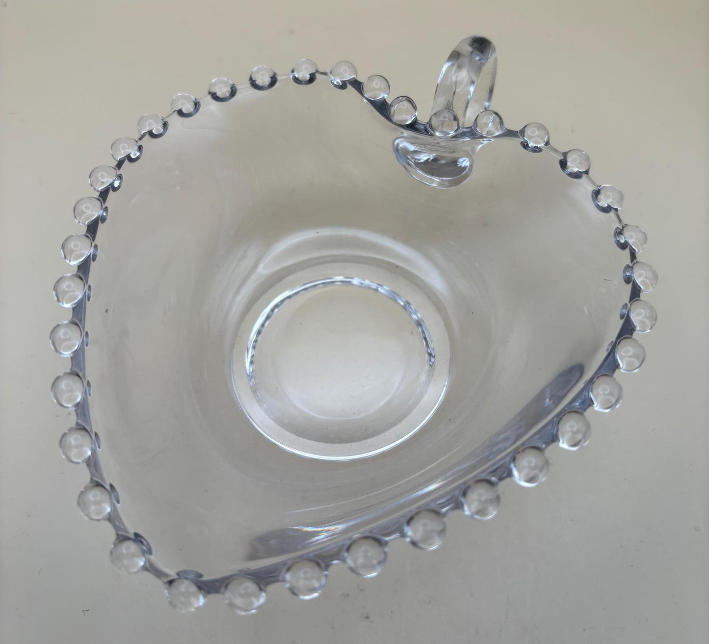 Antique Candlewick Heart Beaded Glass Bowl with Side Handle Lover Antiques and Vintage