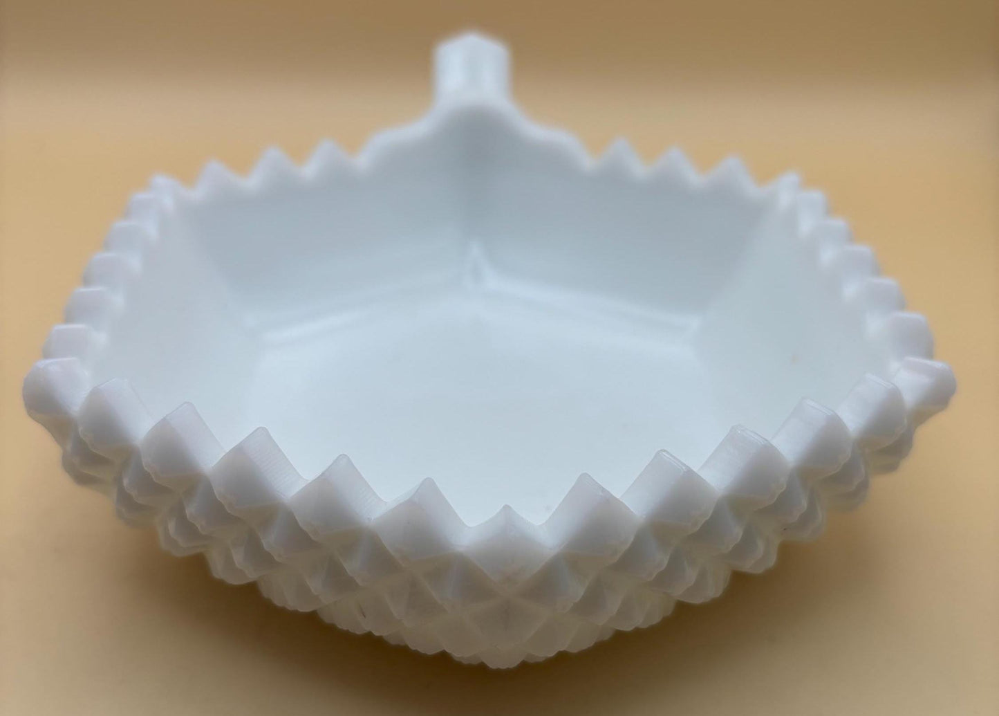 Vintage Westmoreland Diamond Hobnail Milk Glass Bowl with Handle Lover Antiques and Vintage