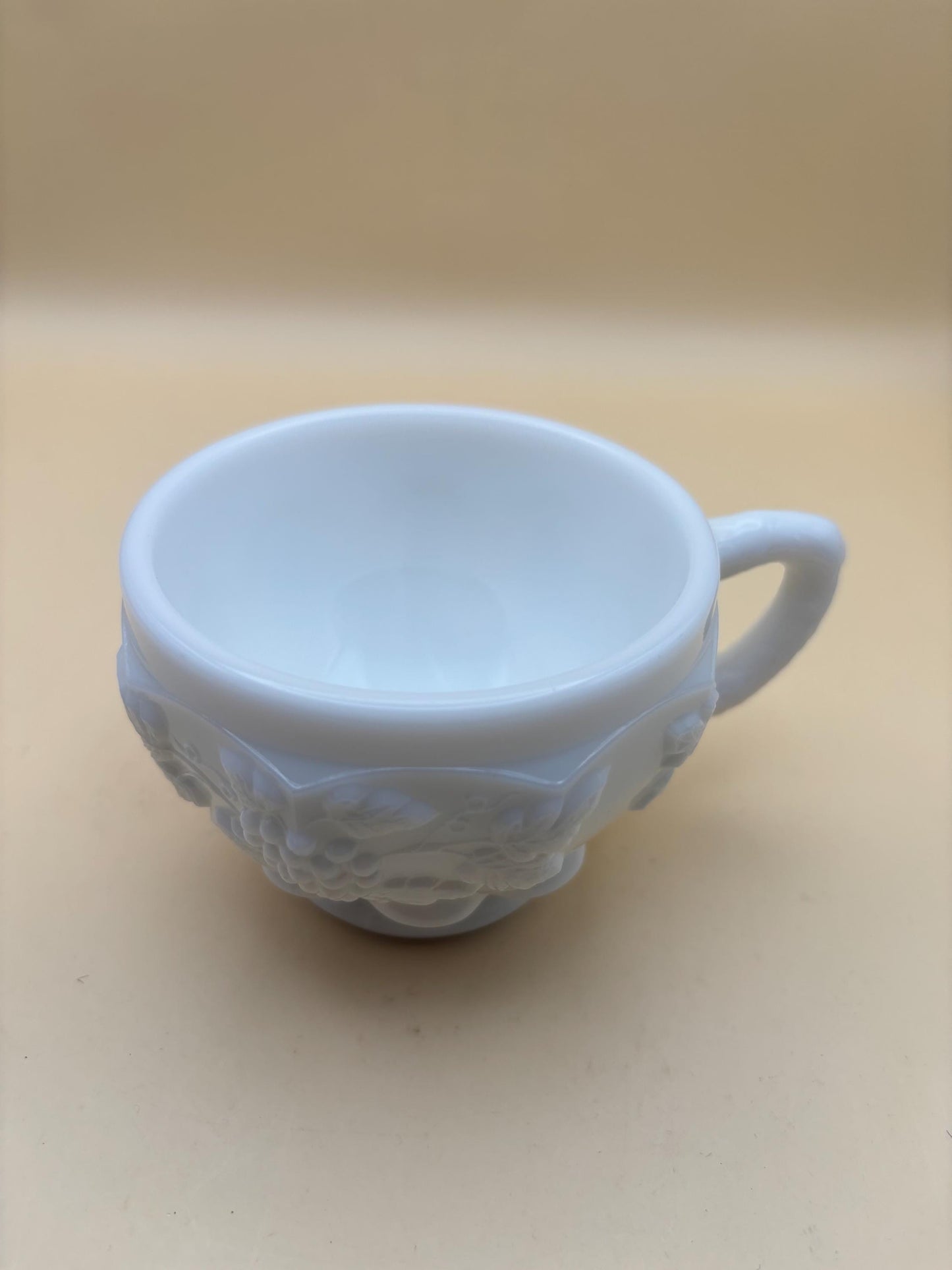 Vintage Westmoreland Diamond Hobnail Cup Milk Glass Grape Panel Mug Lover Antiques and Vintage