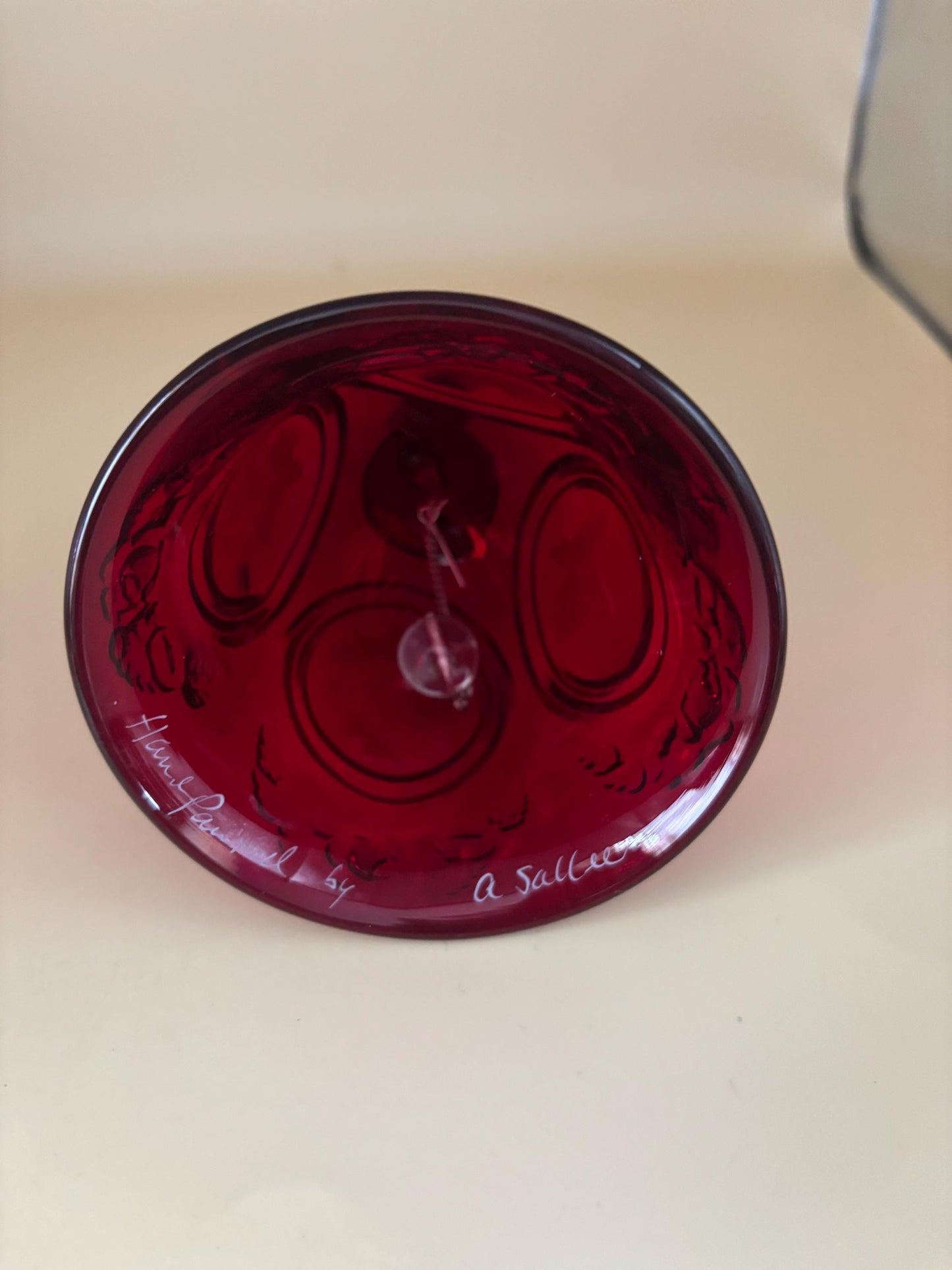 Vintage Fenton Ruby Red Glass Bell Hand Painted by A. Sallee Lover Antiques and Vintage