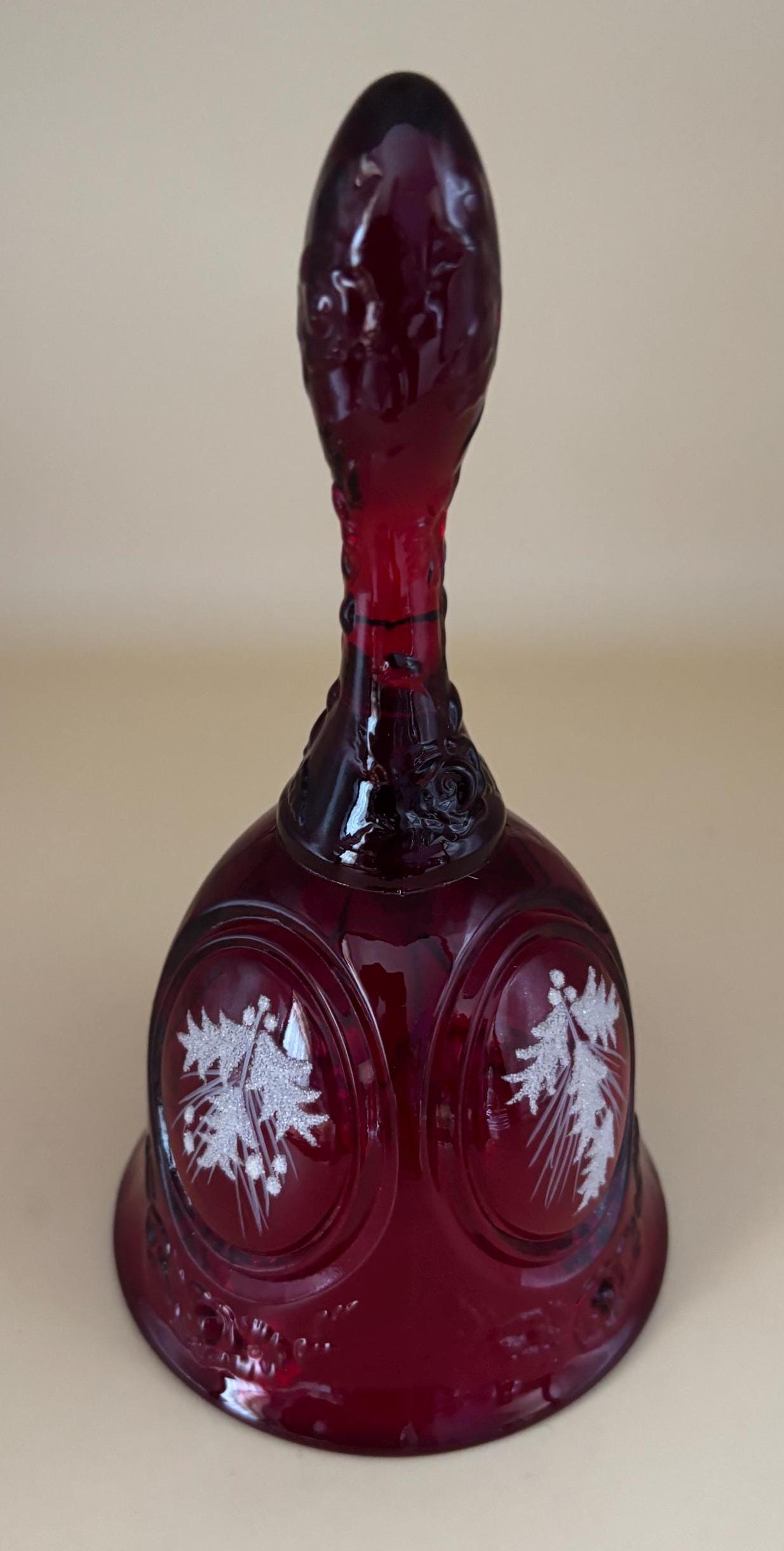 Vintage Fenton Ruby Red Glass Bell Hand Painted by A. Sallee Lover Antiques and Vintage