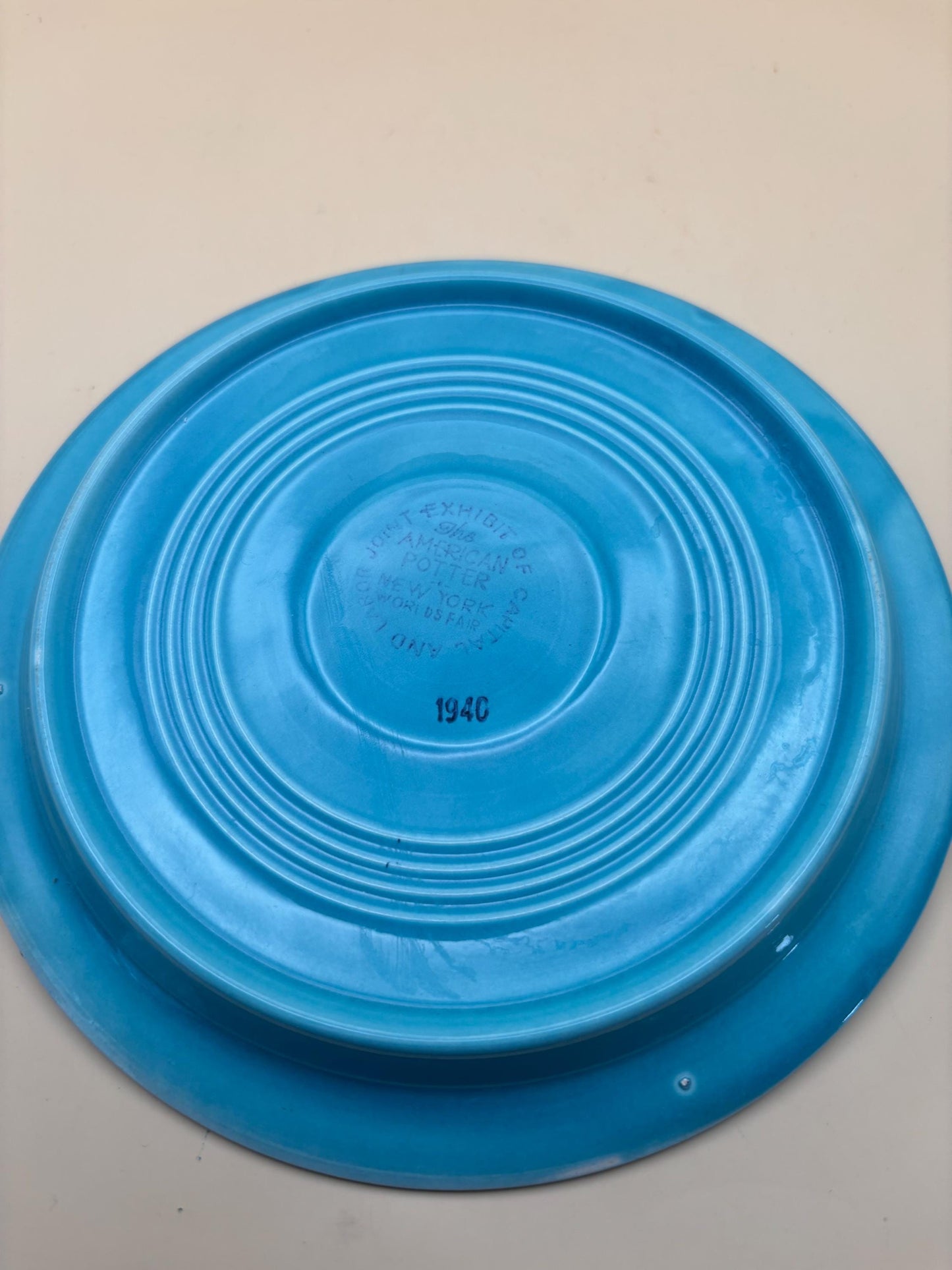 Vintage World's Fair Fiesta Turquoise Ceramic Plate "The American Potter" Homer Laughlin Blue Plate Lover Antiques and Vintage