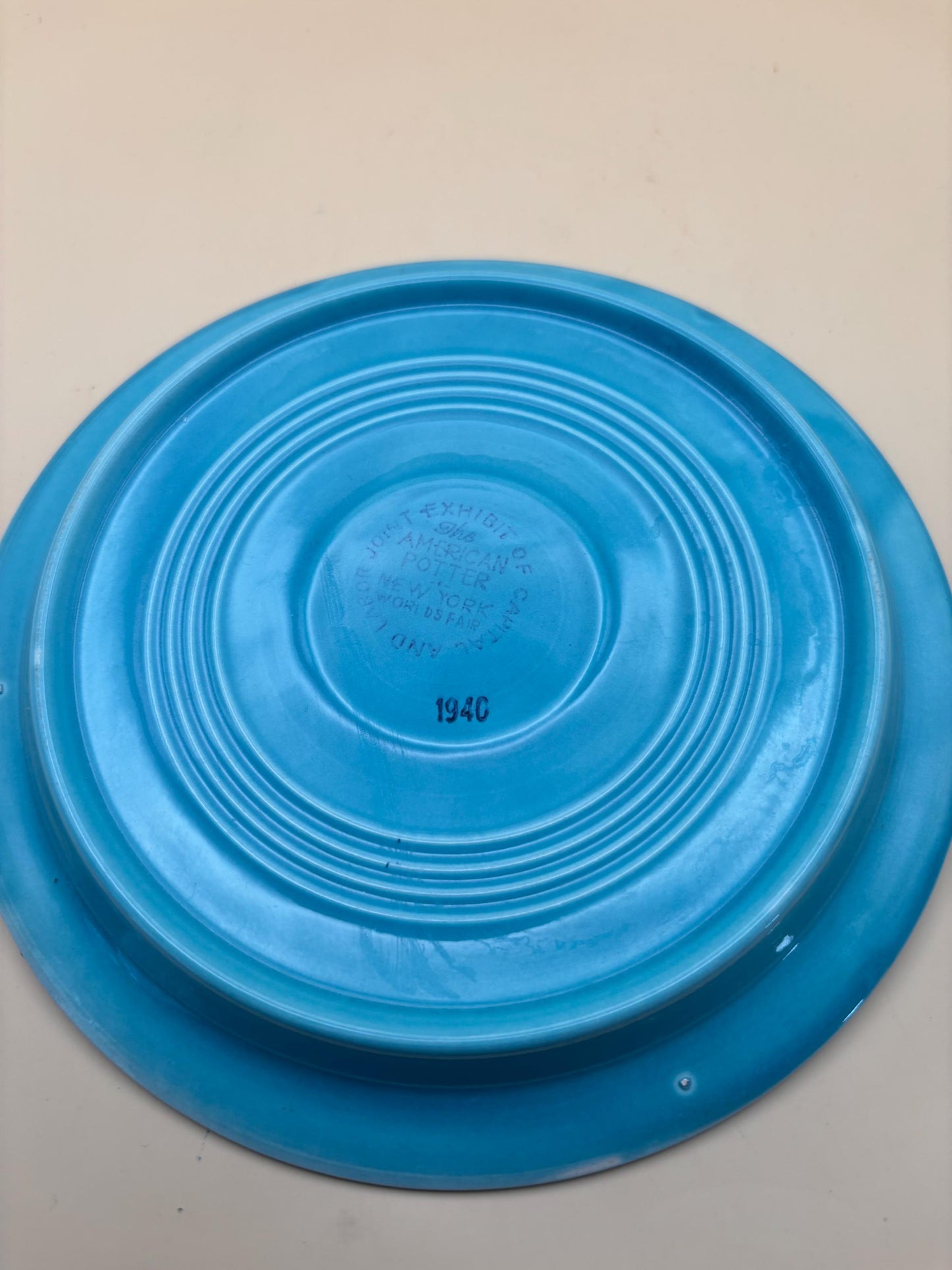 Vintage World's Fair Fiesta Turquoise Ceramic Plate "The American Potter" Homer Laughlin Blue Plate Lover Antiques and Vintage