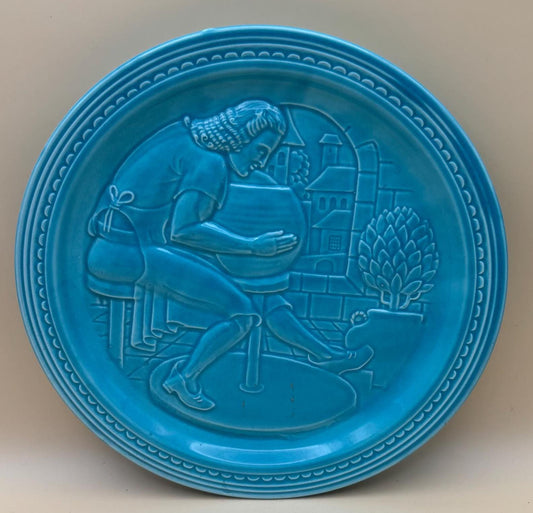 Vintage World's Fair Fiesta Turquoise Ceramic Plate "The American Potter" Homer Laughlin Blue Plate Lover Antiques and Vintage
