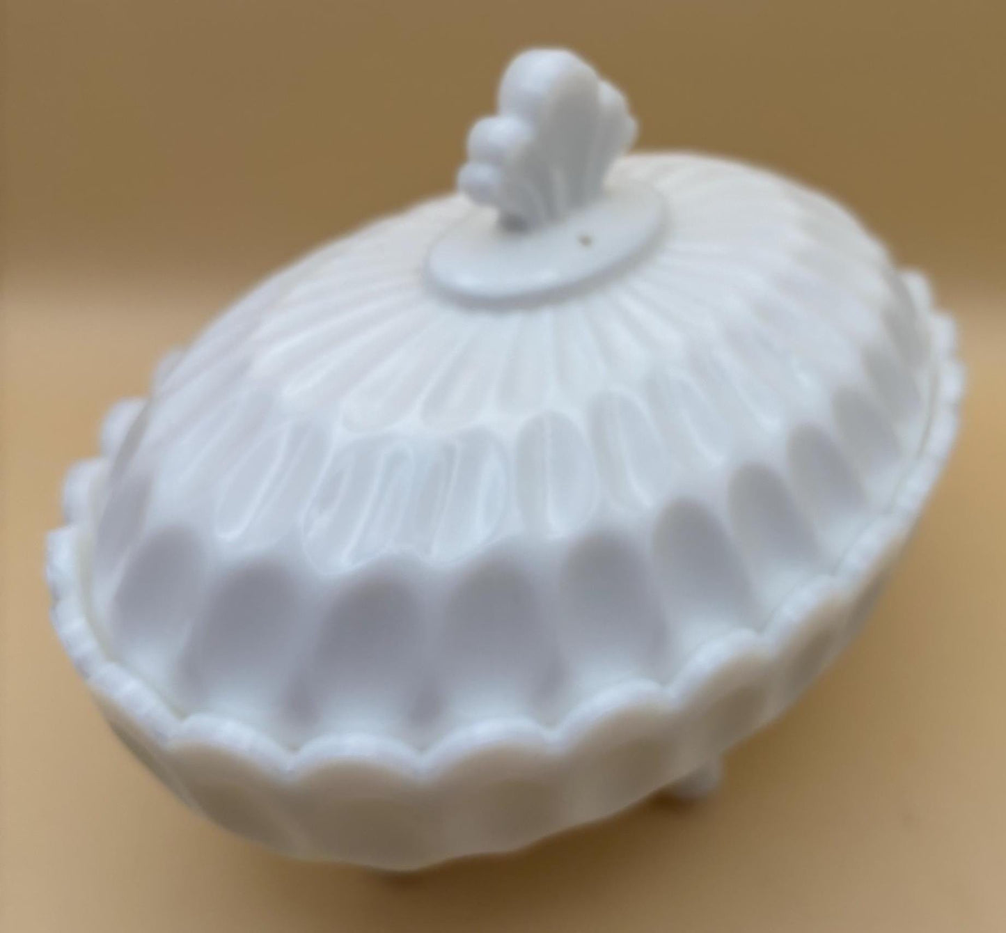 Vintage Fenton Olde Virginia Thumbprint Milk Glass Footed Candy Dish with Lid Lover Antiques and Vintage
