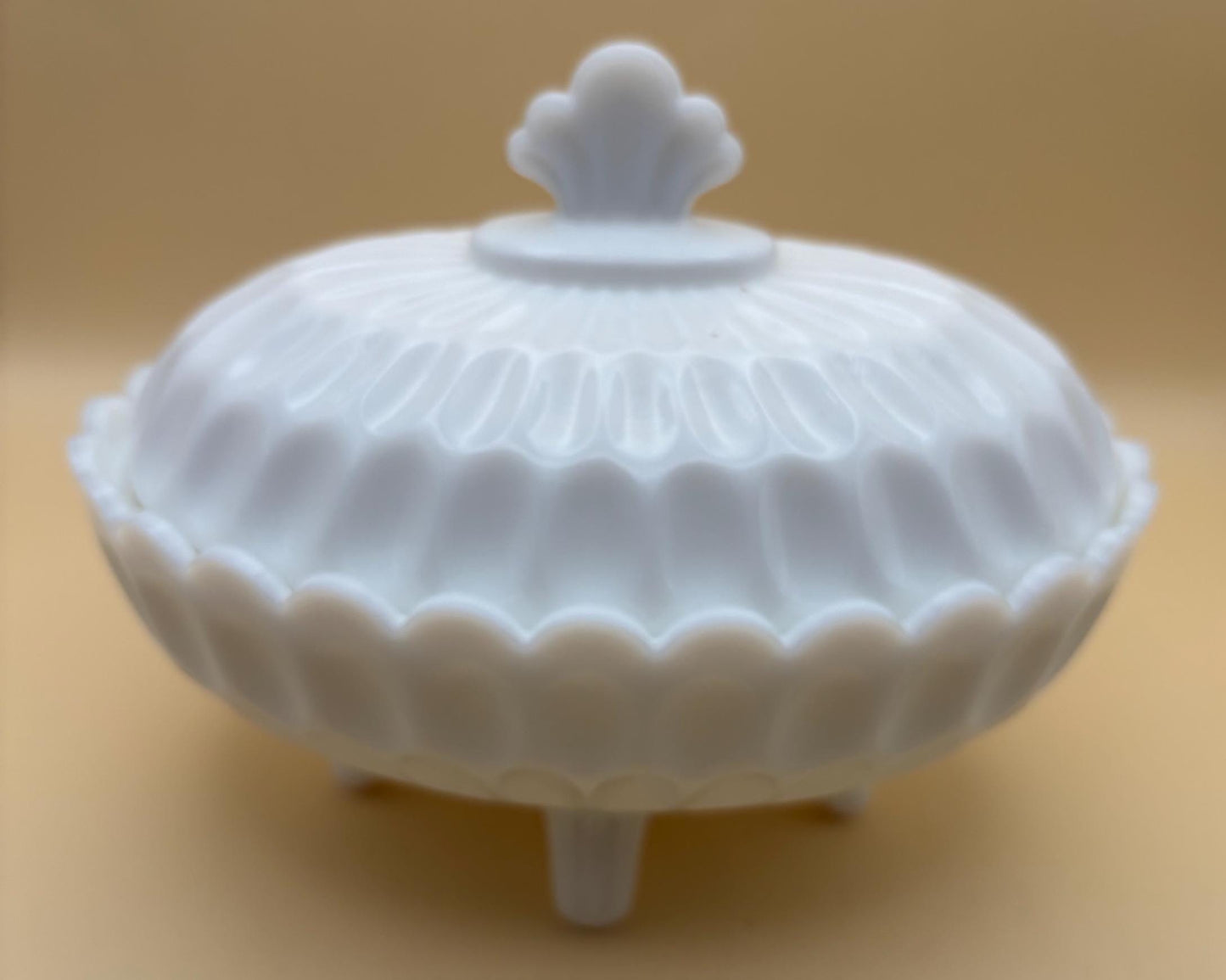 Vintage Fenton Olde Virginia Thumbprint Milk Glass Footed Candy Dish with Lid Lover Antiques and Vintage