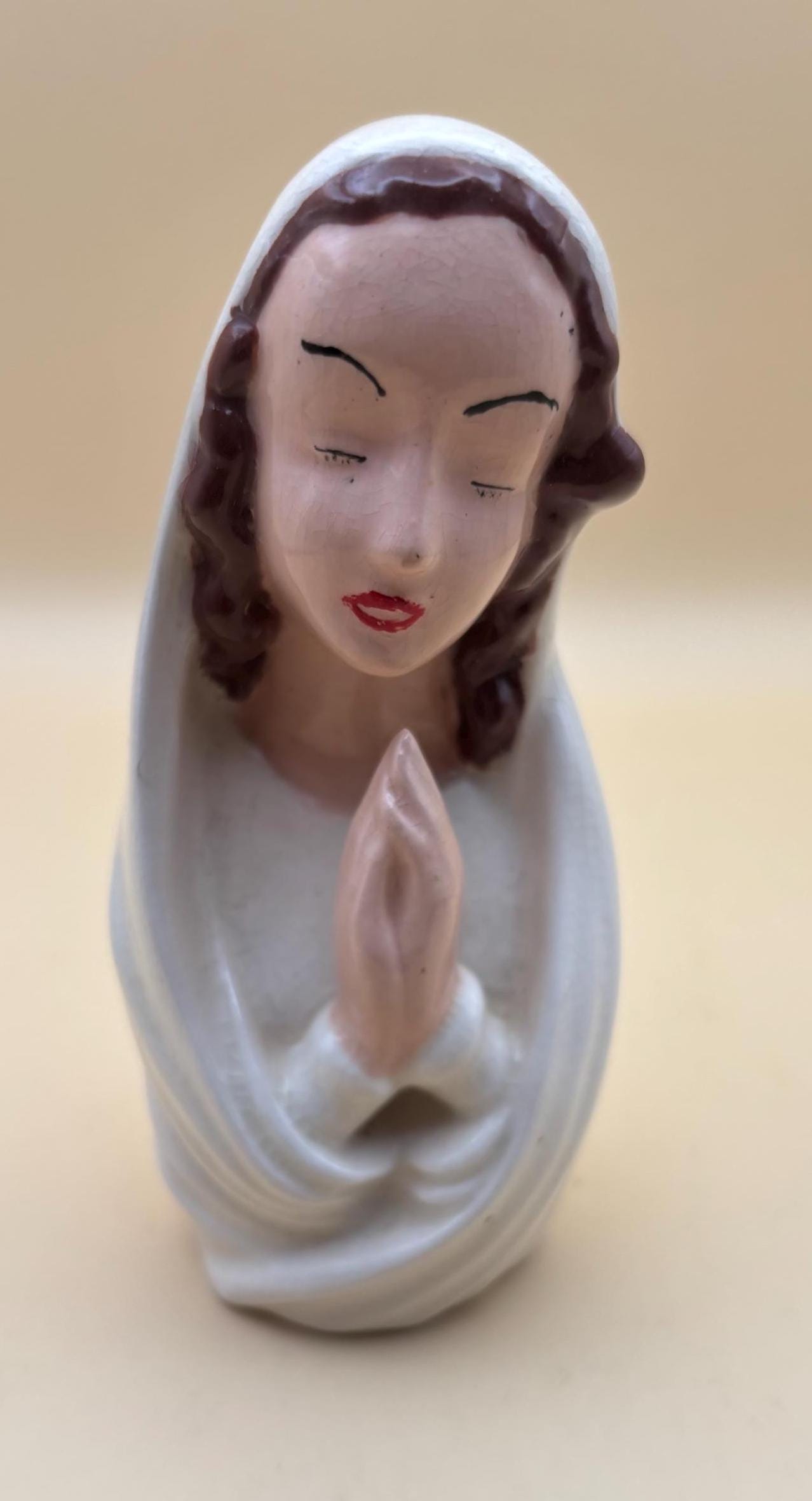 Vintage Praying Madonna Hand Painted Statue Figurine Porcelain Virgin Mary Figure Lover Antiques and Vintage