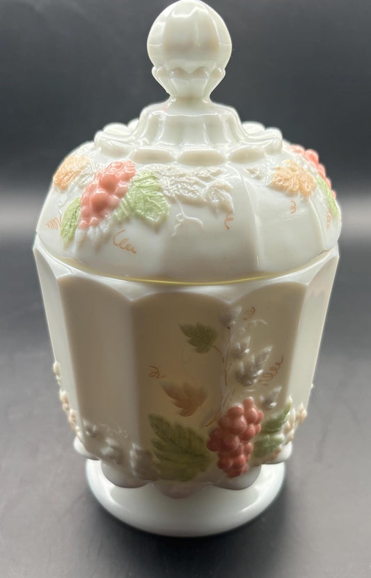 Vintage Westmoreland Lidded Compote Candy Dish Autumn Grape Design Lover Antiques and Vintage
