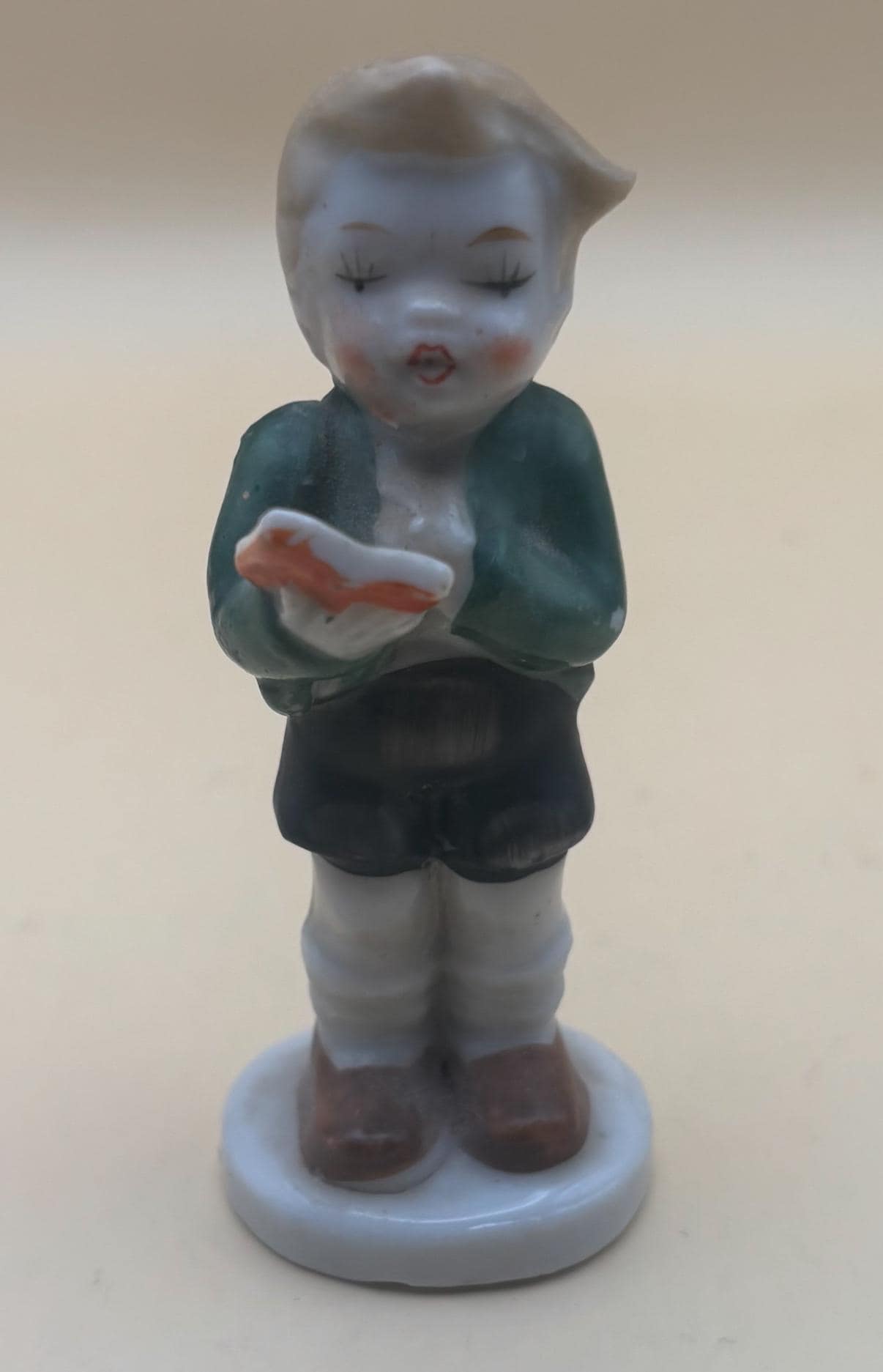 Vintage Porcelain Boy Reading Hand Painted Japan Figurine Lover Antiques and Vintage