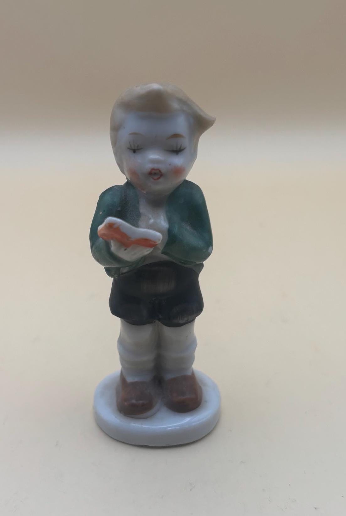 Vintage Porcelain Boy Reading Hand Painted Japan Figurine Lover Antiques and Vintage