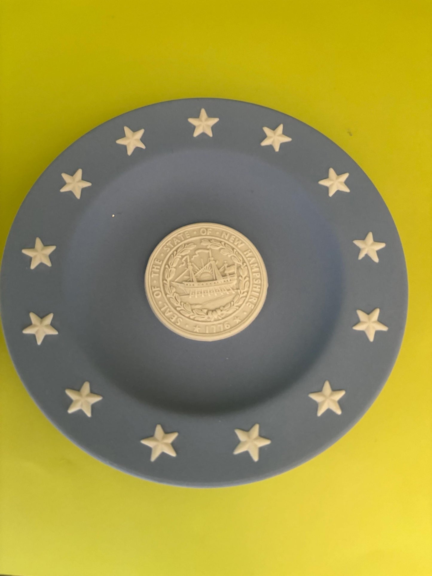 Vintage Wedgwood State of New Hampshire Seal Plate Blue Jasperware Plate Made in England Porcelain Lover Antiques and Vintage