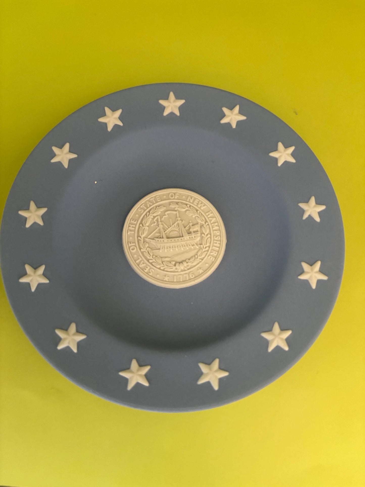Vintage Wedgwood State of New Hampshire Seal Plate Blue Jasperware Plate Made in England Porcelain Lover Antiques and Vintage