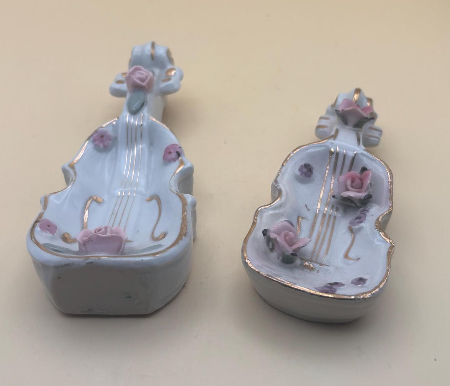 Vintage Lefton Violins Set of 2 Hand Painted Made in Japan Capodimonte Style Instruments Lover Antiques and Vintage