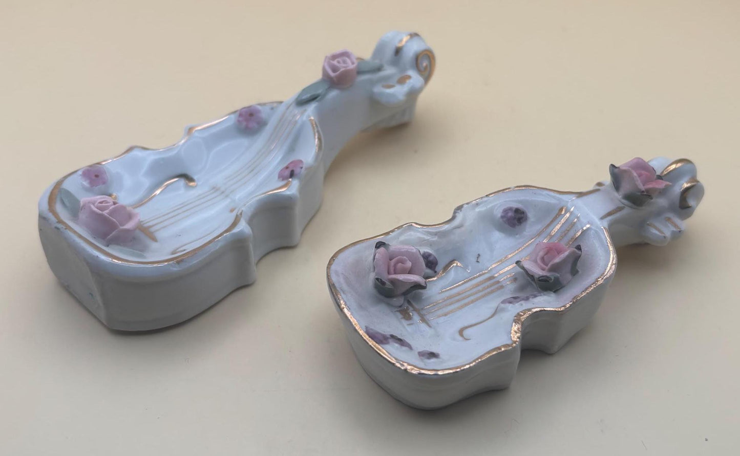 Vintage Lefton Violins Set of 2 Hand Painted Made in Japan Capodimonte Style Instruments Lover Antiques and Vintage