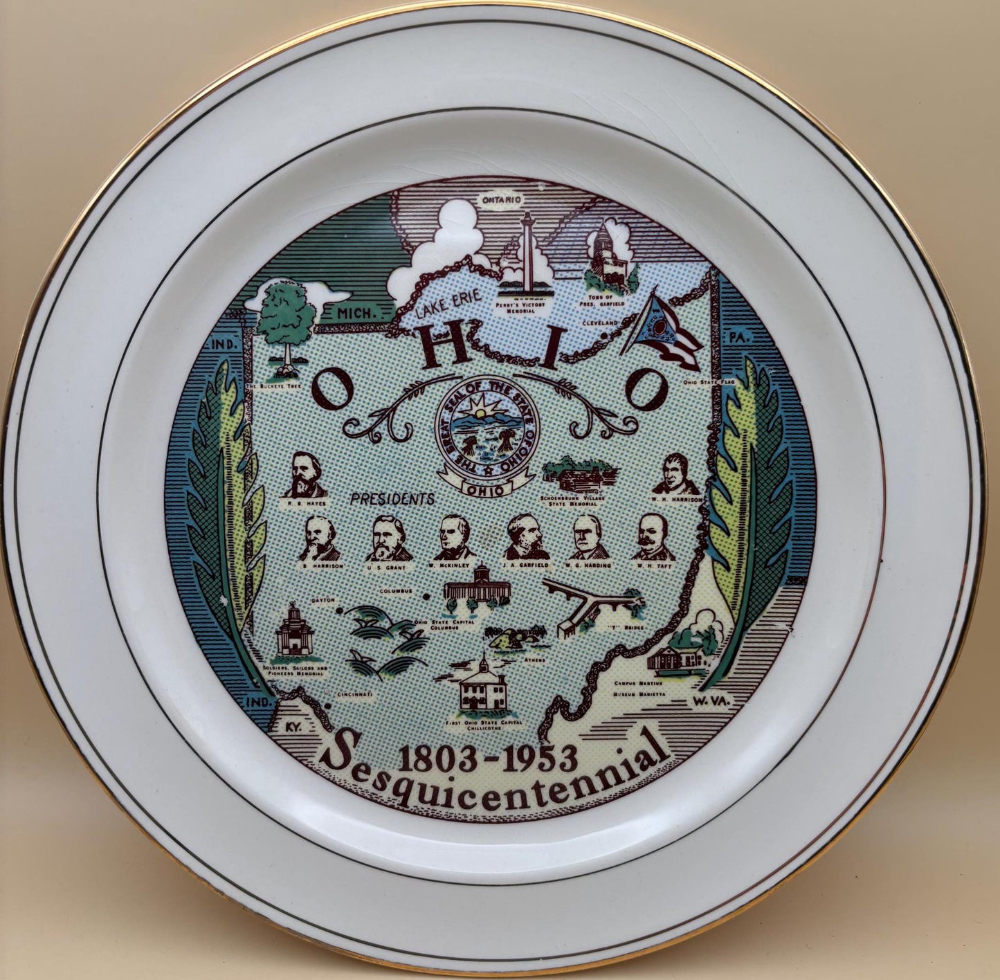Vintage Taylor Smith Taylor Ohio Presidents Plate No. 9521 Sesquicentennial Lover Antiques and Vintage