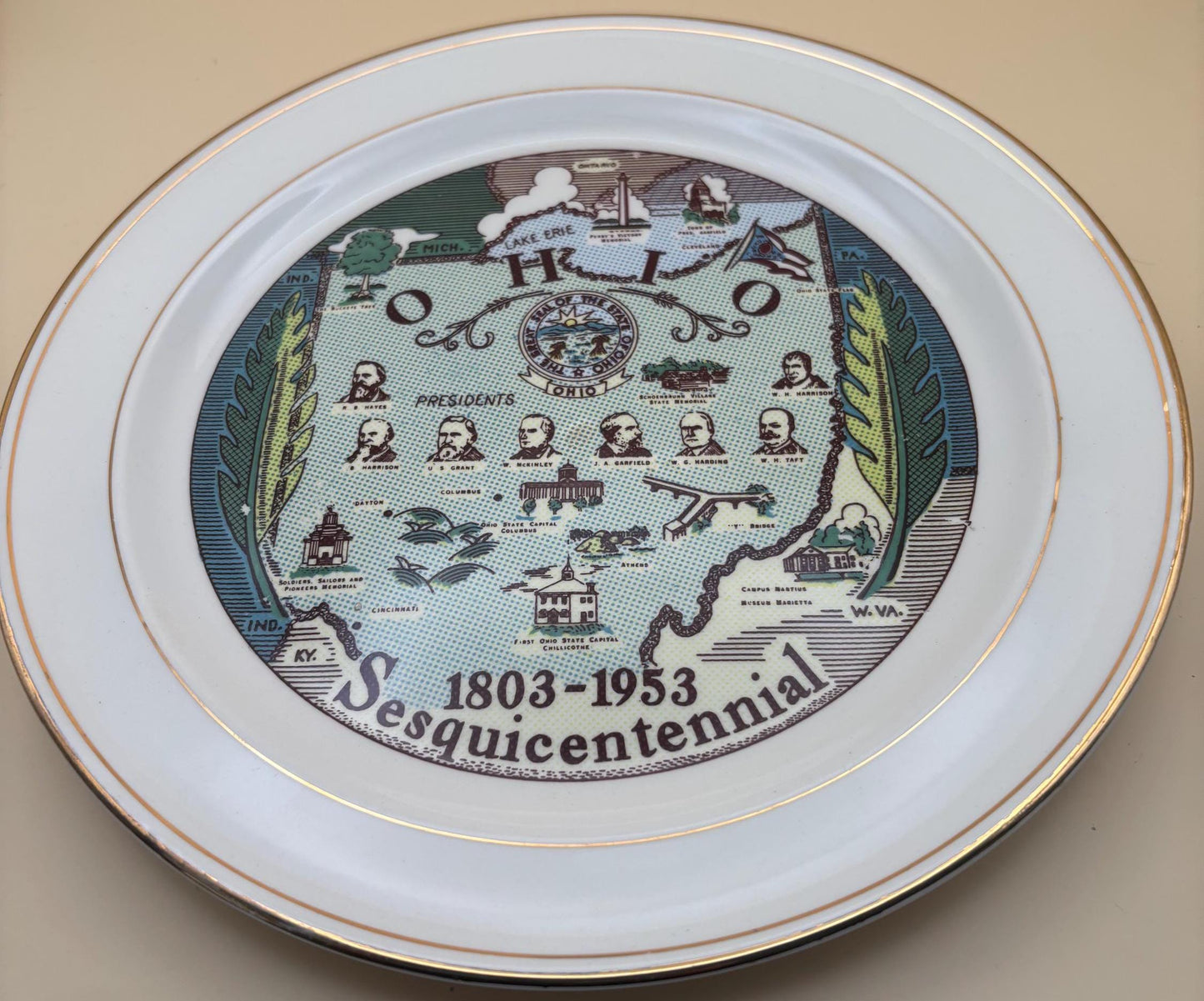 Vintage Taylor Smith Taylor Ohio Presidents Plate No. 9521 Sesquicentennial Lover Antiques and Vintage