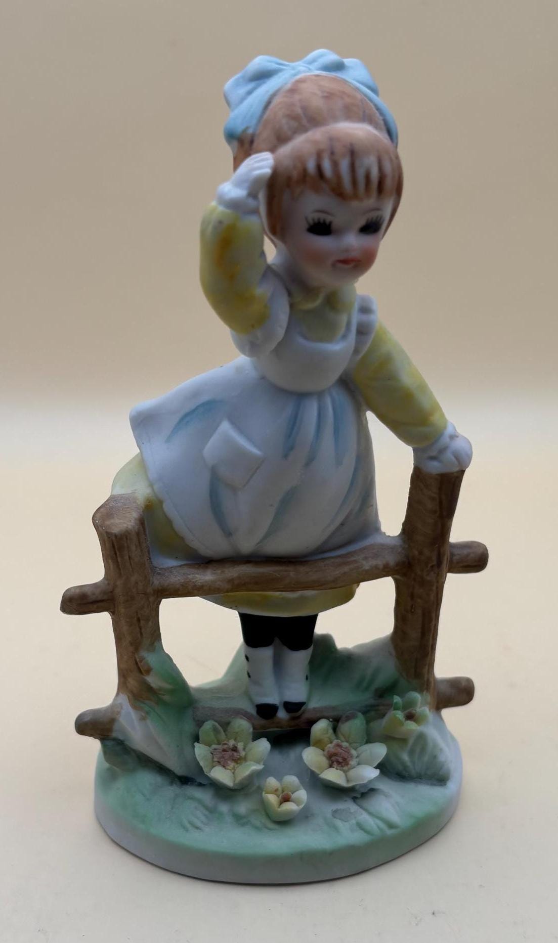 Vintage Napco Girl on Fence China Girl Porcelain Japan Girl Figurine Lover Antiques and Vintage