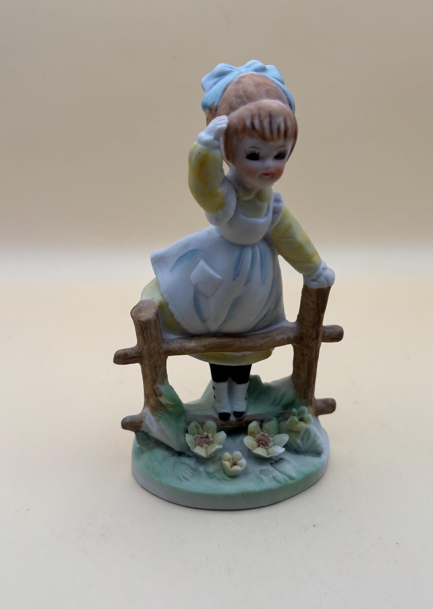 Vintage Napco Girl on Fence China Girl Porcelain Japan Girl Figurine Lover Antiques and Vintage