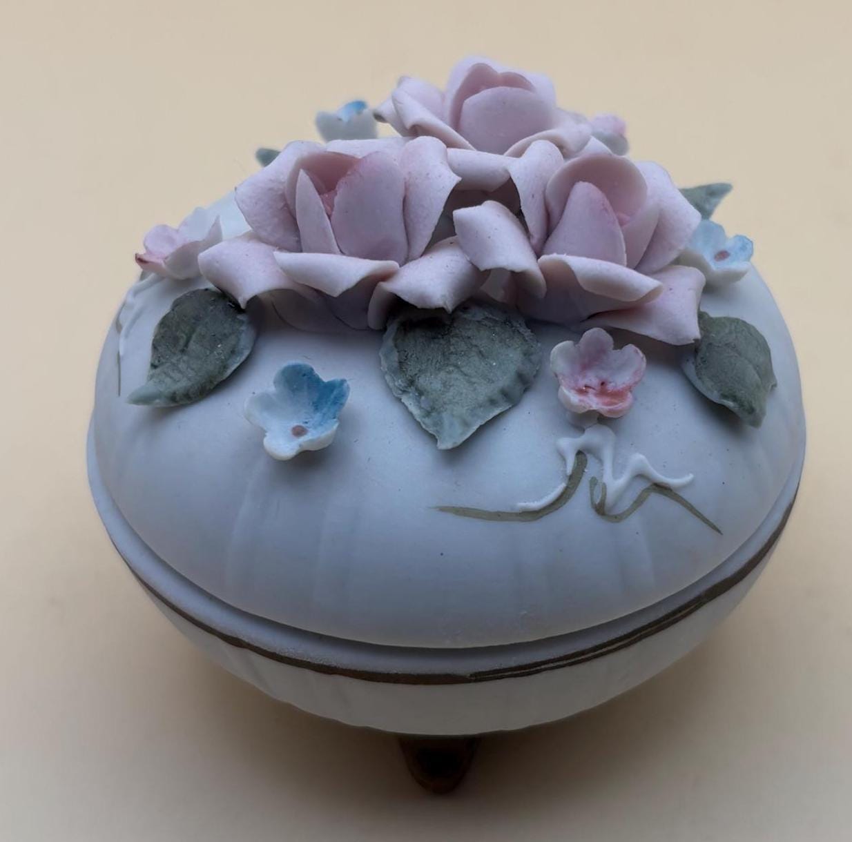 Vintage Lefton Roses and Flowers Hand Painted Porcelain Trinket Box Capodimonte Style Japanese 1268 Lover Antiques and Vintage