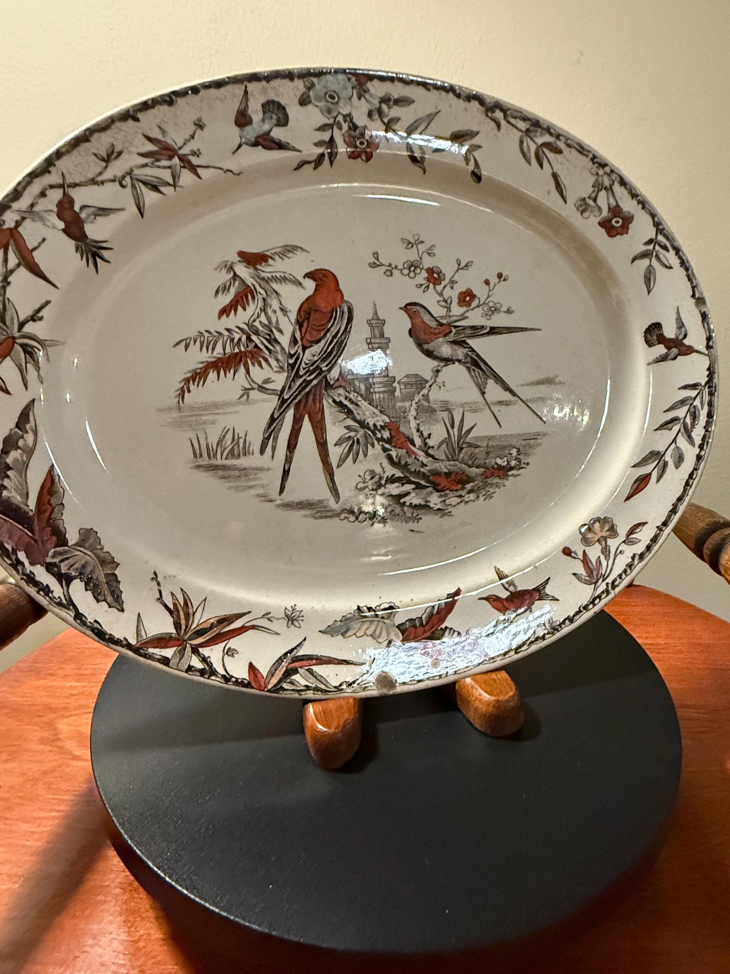 Antique Ridgeway Pottery INDUS Hand Painted Platter Flowers Large Plate RARE Lover Antiques and Vintage