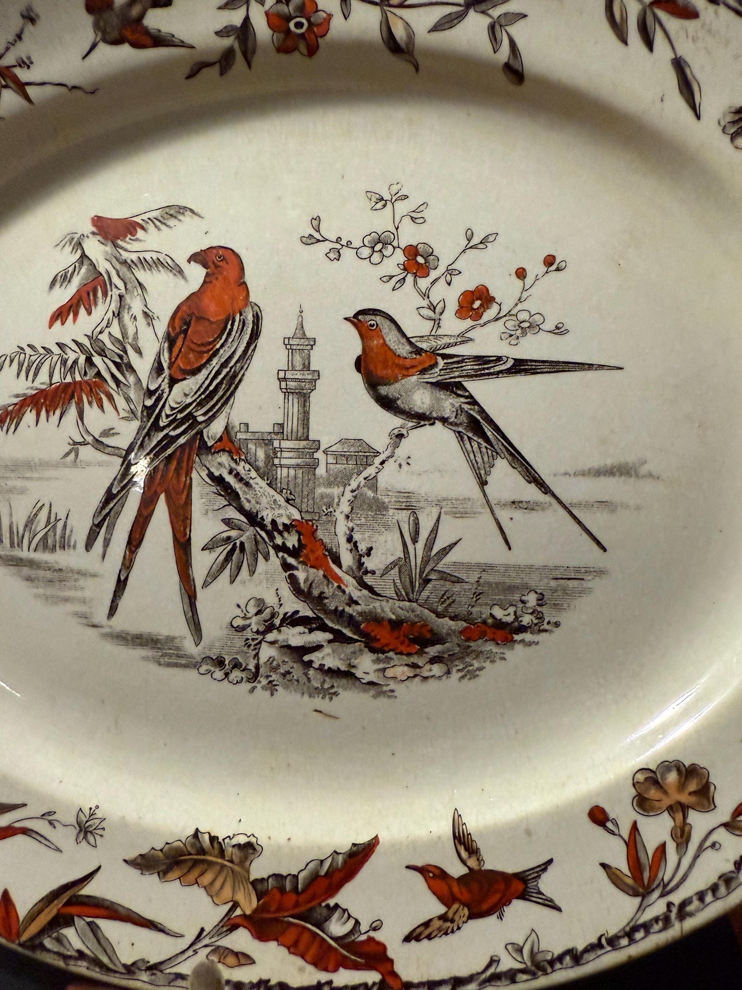 Antique Ridgeway Pottery INDUS Hand Painted Platter Flowers Large Plate RARE Lover Antiques and Vintage
