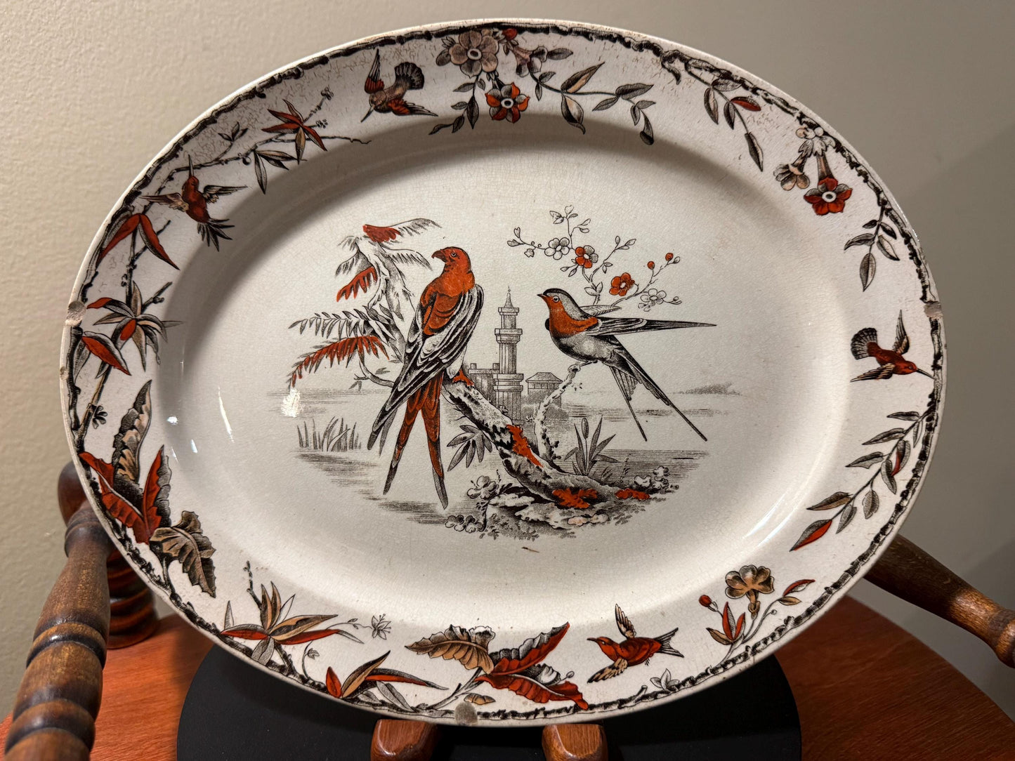 Antique Ridgeway Pottery INDUS Hand Painted Platter Flowers Large Plate RARE Lover Antiques and Vintage