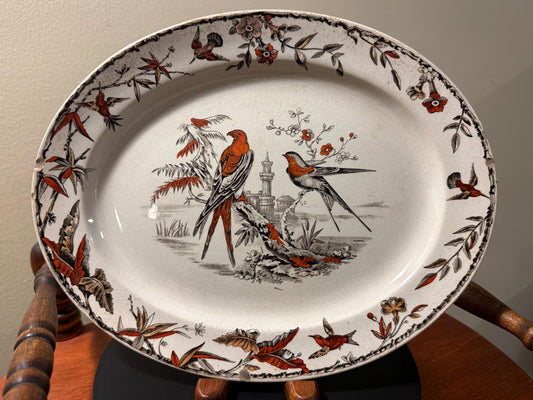 Antique Ridgeway Pottery INDUS Hand Painted Platter Flowers Large Plate RARE Lover Antiques and Vintage