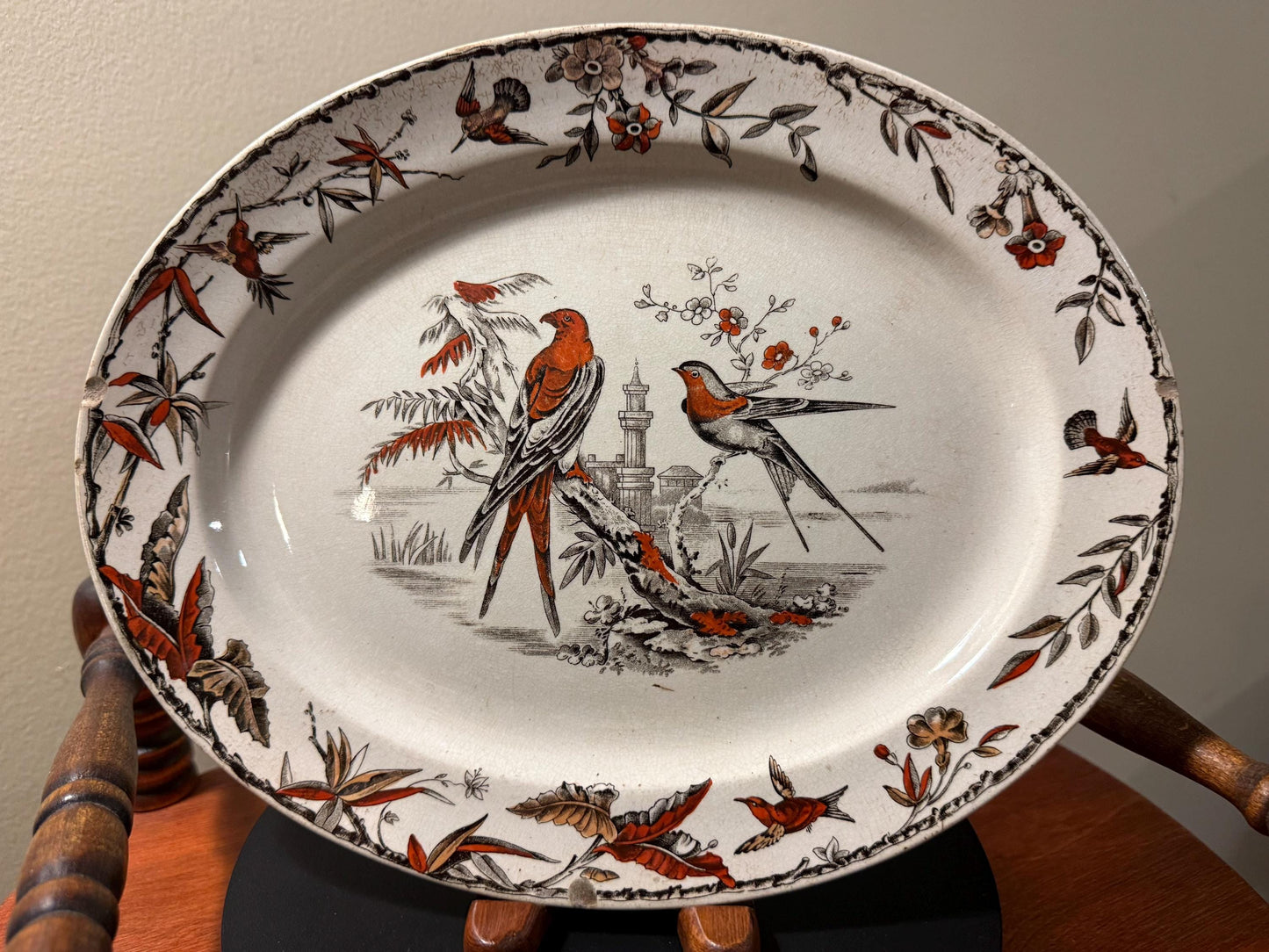 Antique Ridgeway Pottery INDUS Hand Painted Platter Flowers Large Plate RARE Lover Antiques and Vintage
