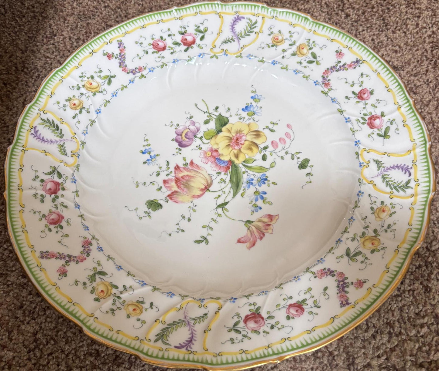 Antique SAXE Bohemian Hand Painted Platter Flowers Large Plate RARE Lover Antiques and Vintage